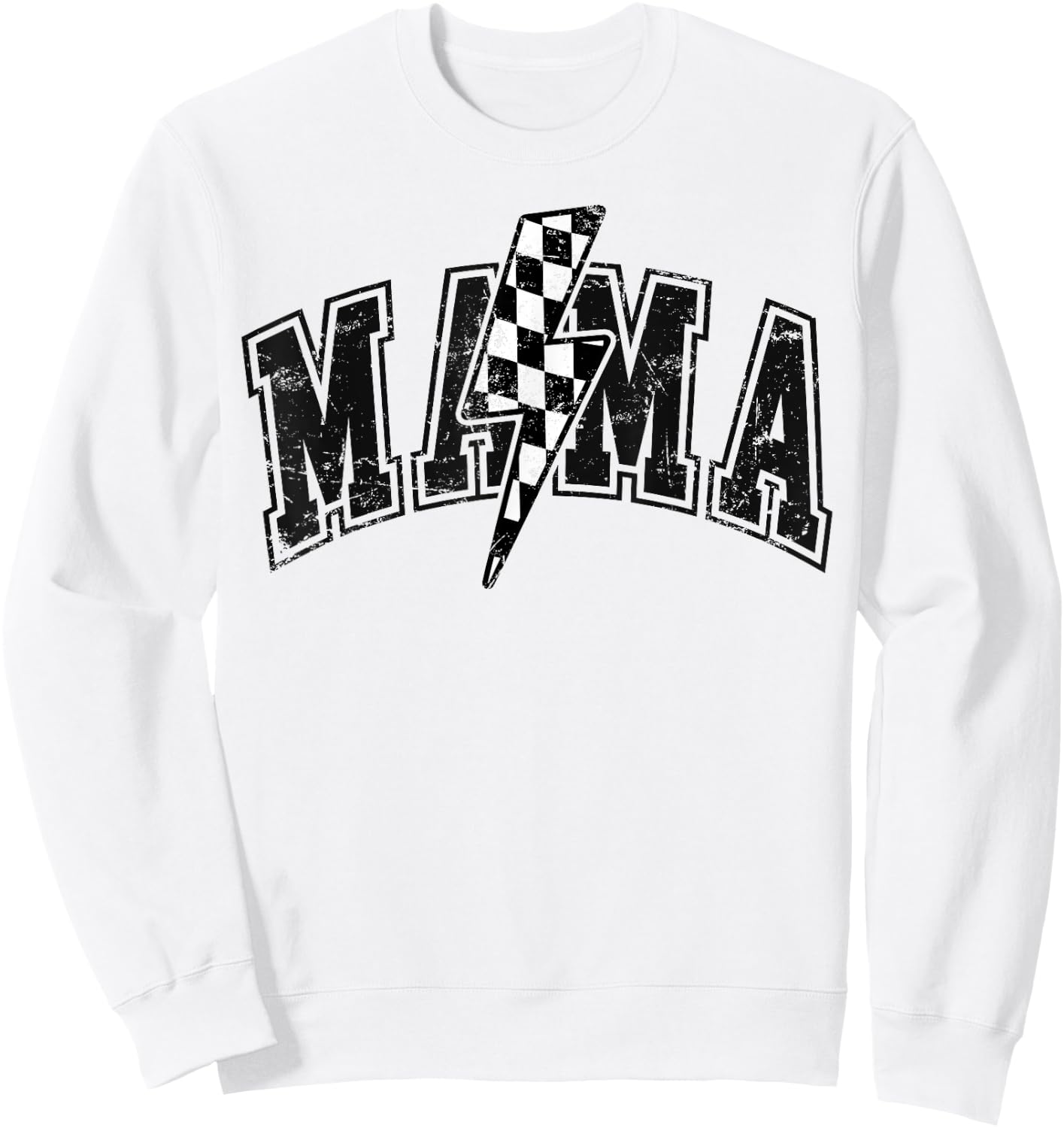 Mama Lightning Bolt Checkered Mother's Day Varsity For Mom Sweatshirt - Sweatshirt | White