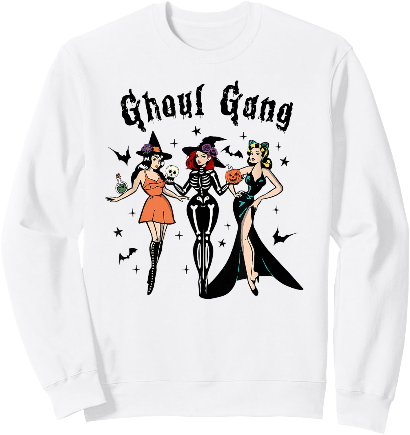 Ghoul Gang Retro Pin Up Halloween Witches Party Men Women Kids Sweatshirt - Sweatshirt | White