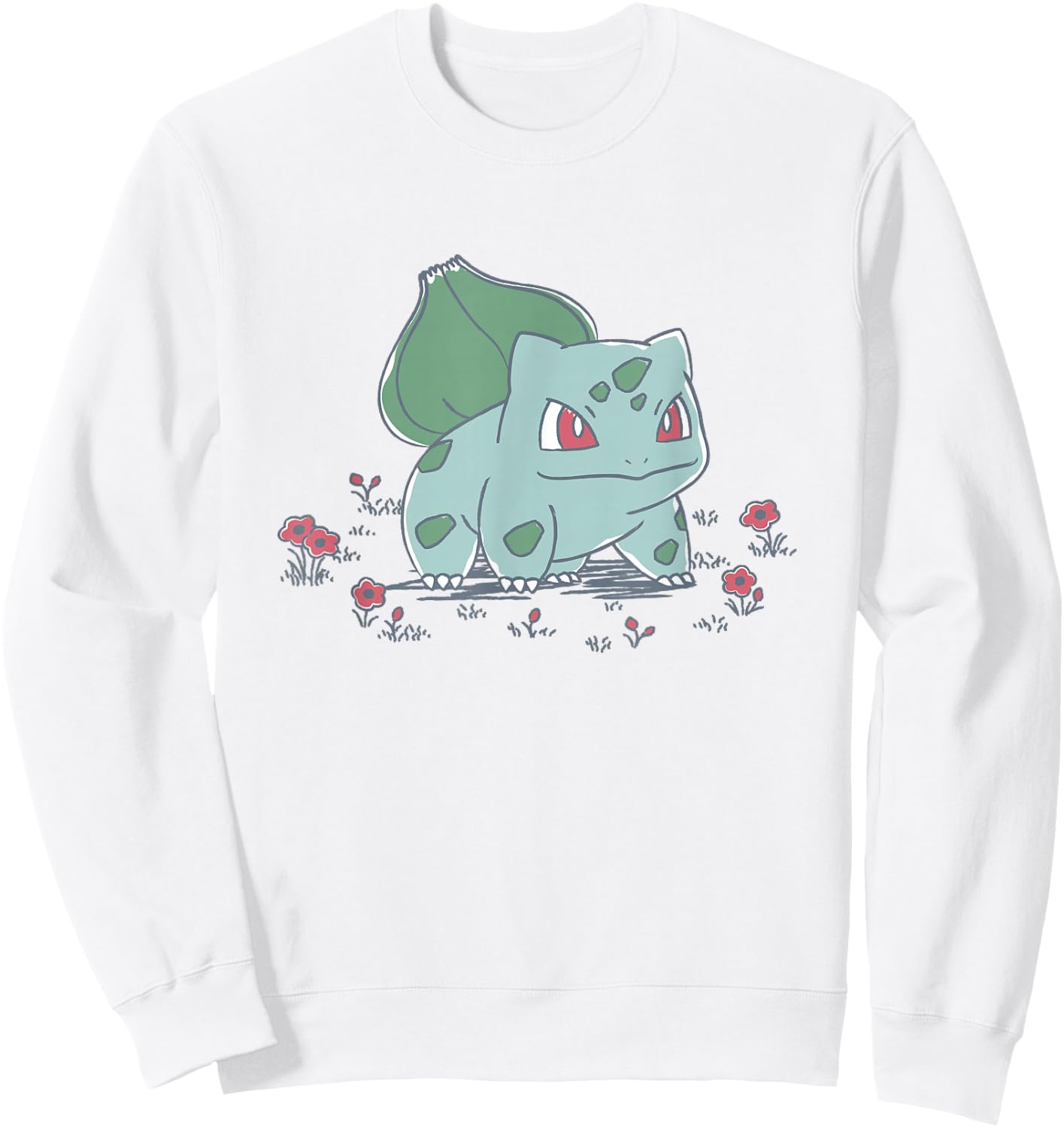 Pokémon Bulbasaur Standing In Flower Garden Retro Sketch Sweatshirt - Sweatshirt | White