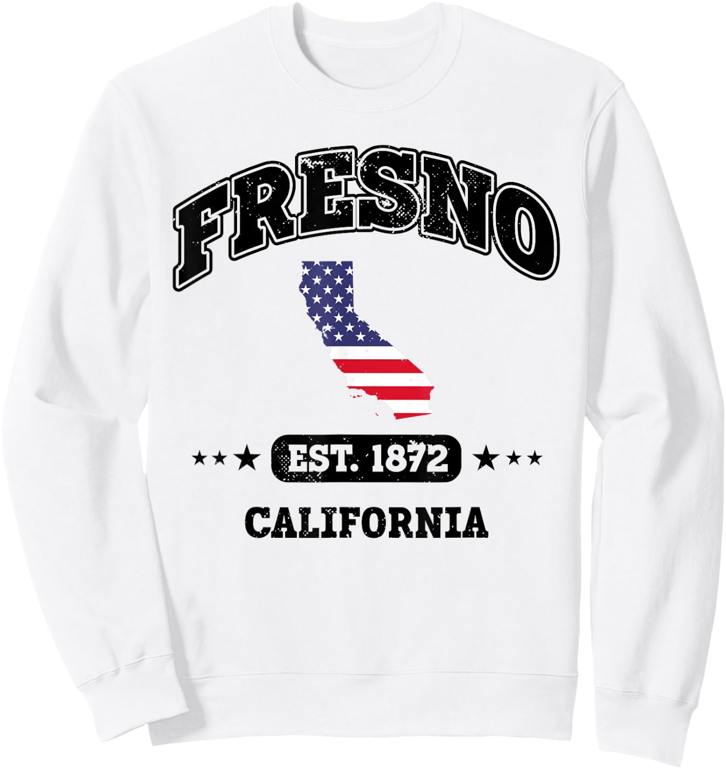 Fresno California CA Throwback USA Flag Sweatshirt - Sweatshirt | White