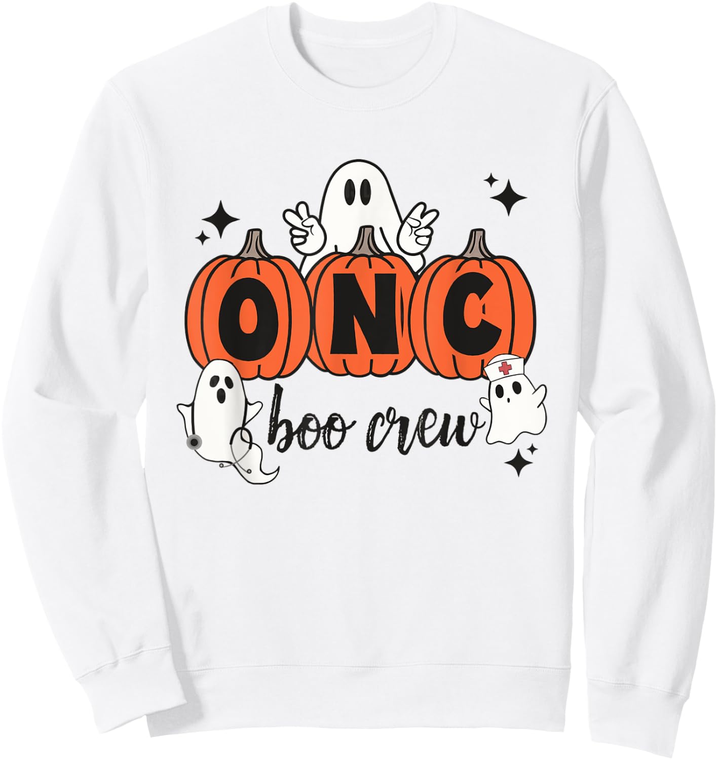ONC Boo Crew Halloween Ghosts Pumpkin Spooky Oncology Crew Sweatshirt - Sweatshirt | White