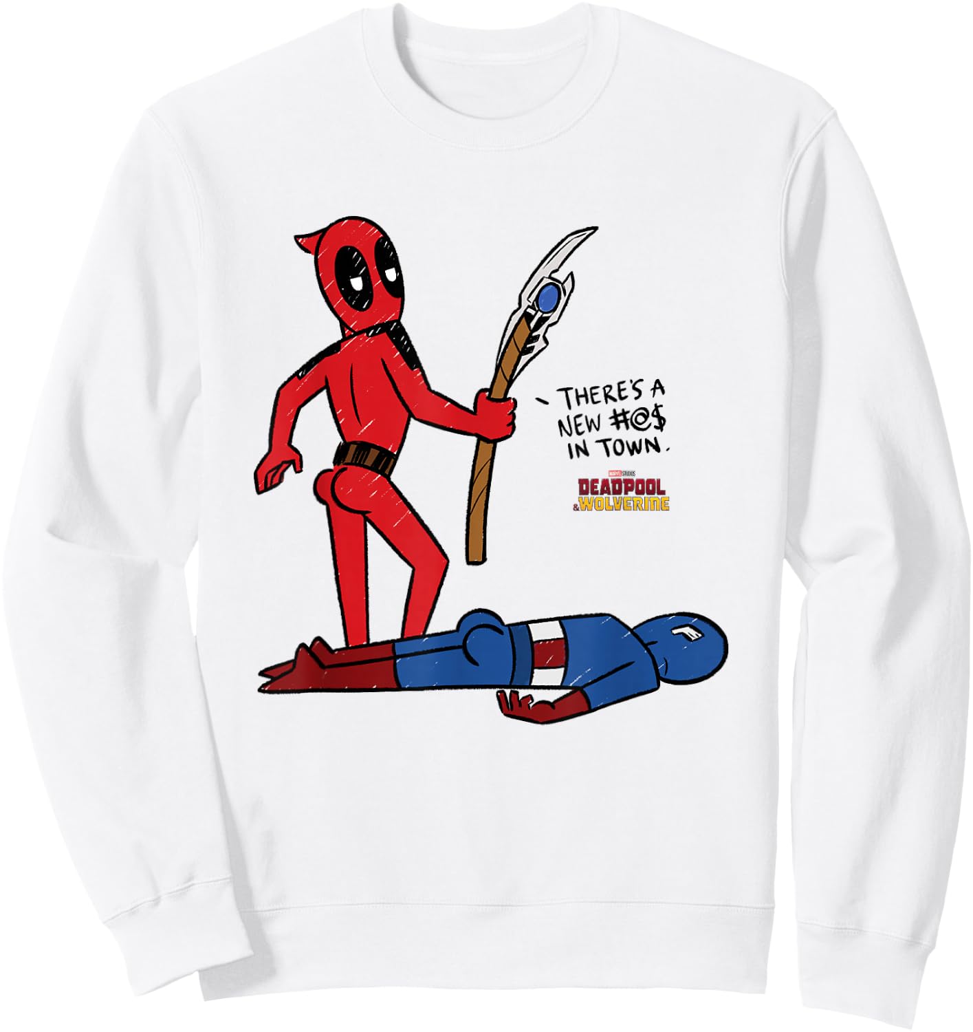 Marvel Deadpool & Wolverine Captain America New in Town Sweatshirt - Sweatshirt | White