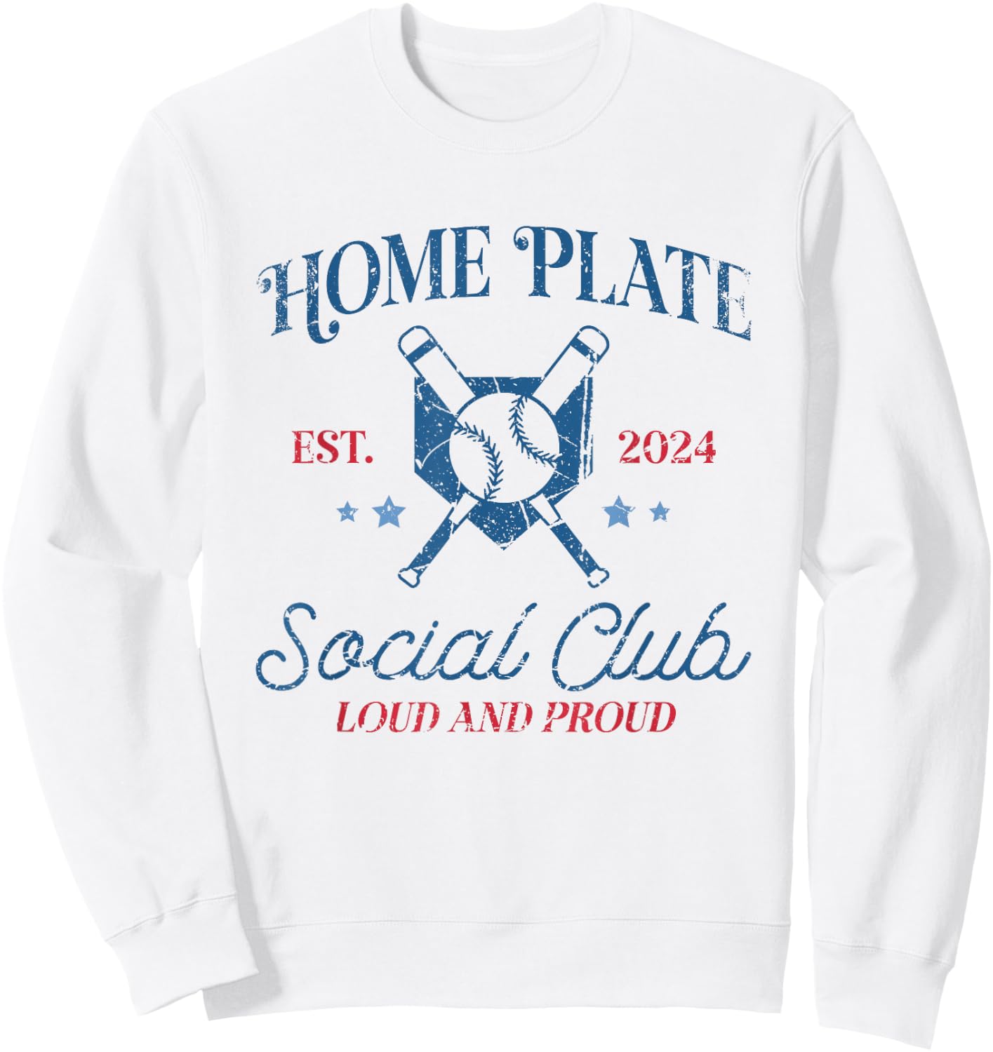 Vintage Baseball Home Plate Social Club Sweatshirt - Sweatshirt | White