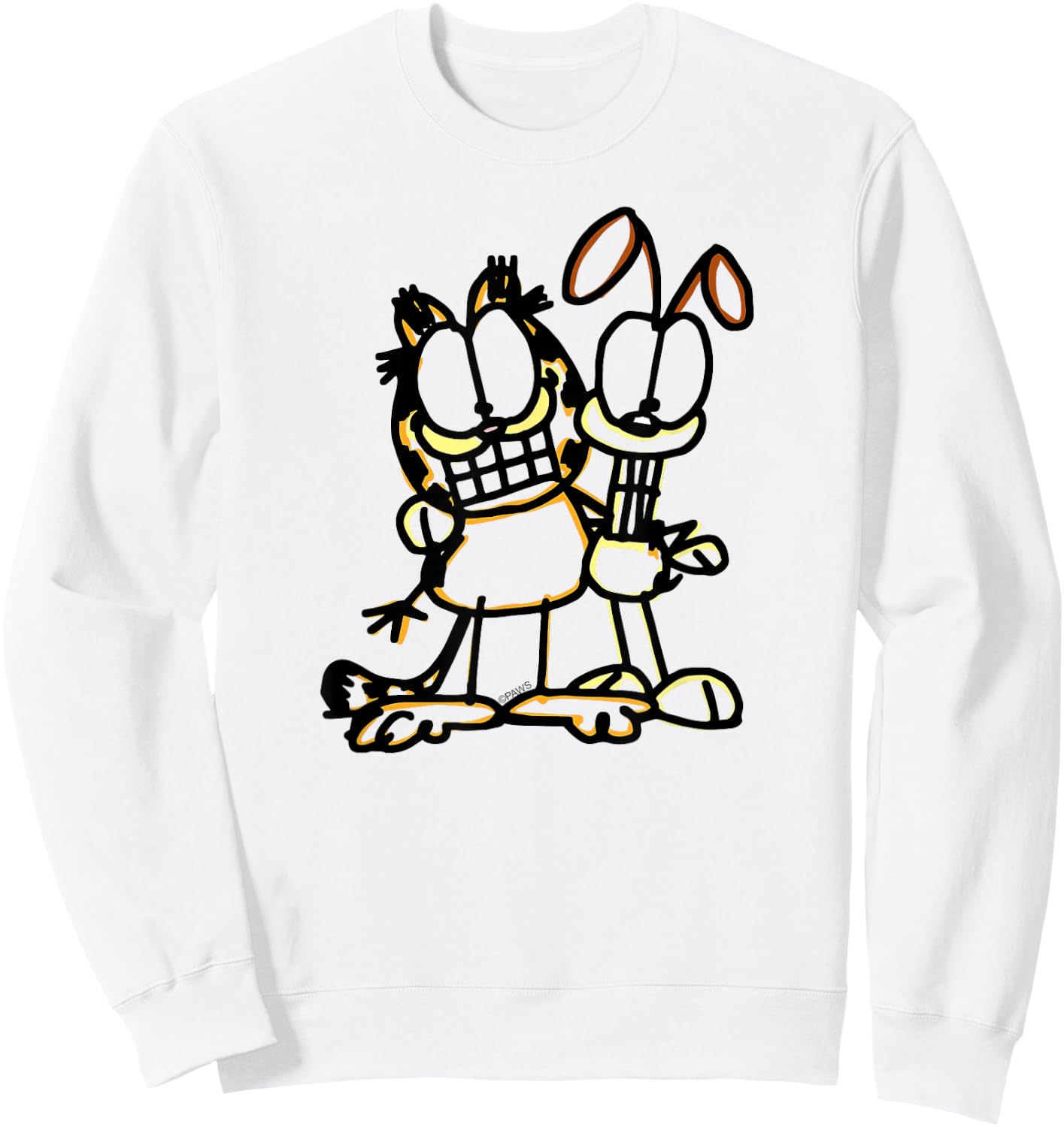 Garfield Sketch Garfiled and Odie Cartoon Cat and Dog Sweatshirt - Sweatshirt | White