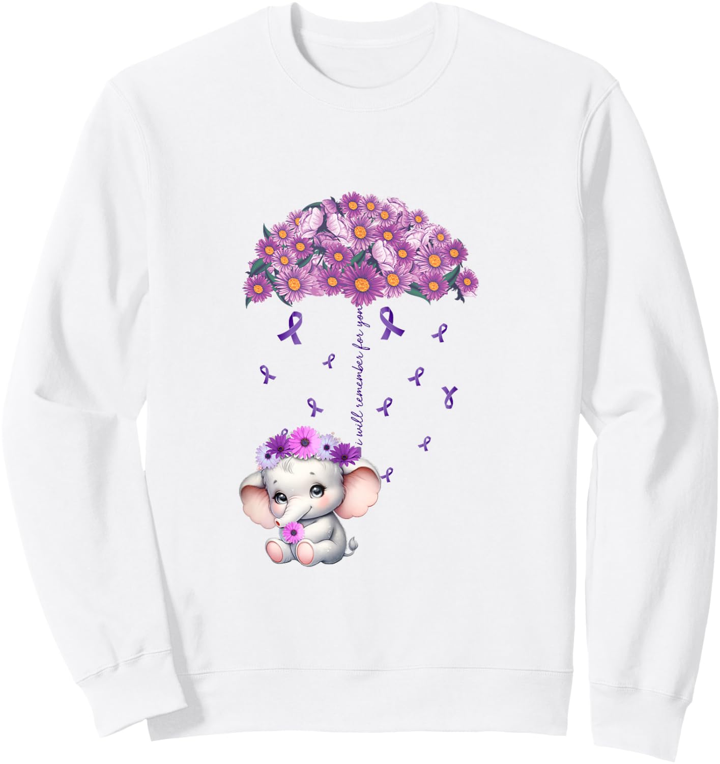 Cute Purple Elephant Alzheimer's Awareness I will Remember Sweatshirt - Sweatshirt | White