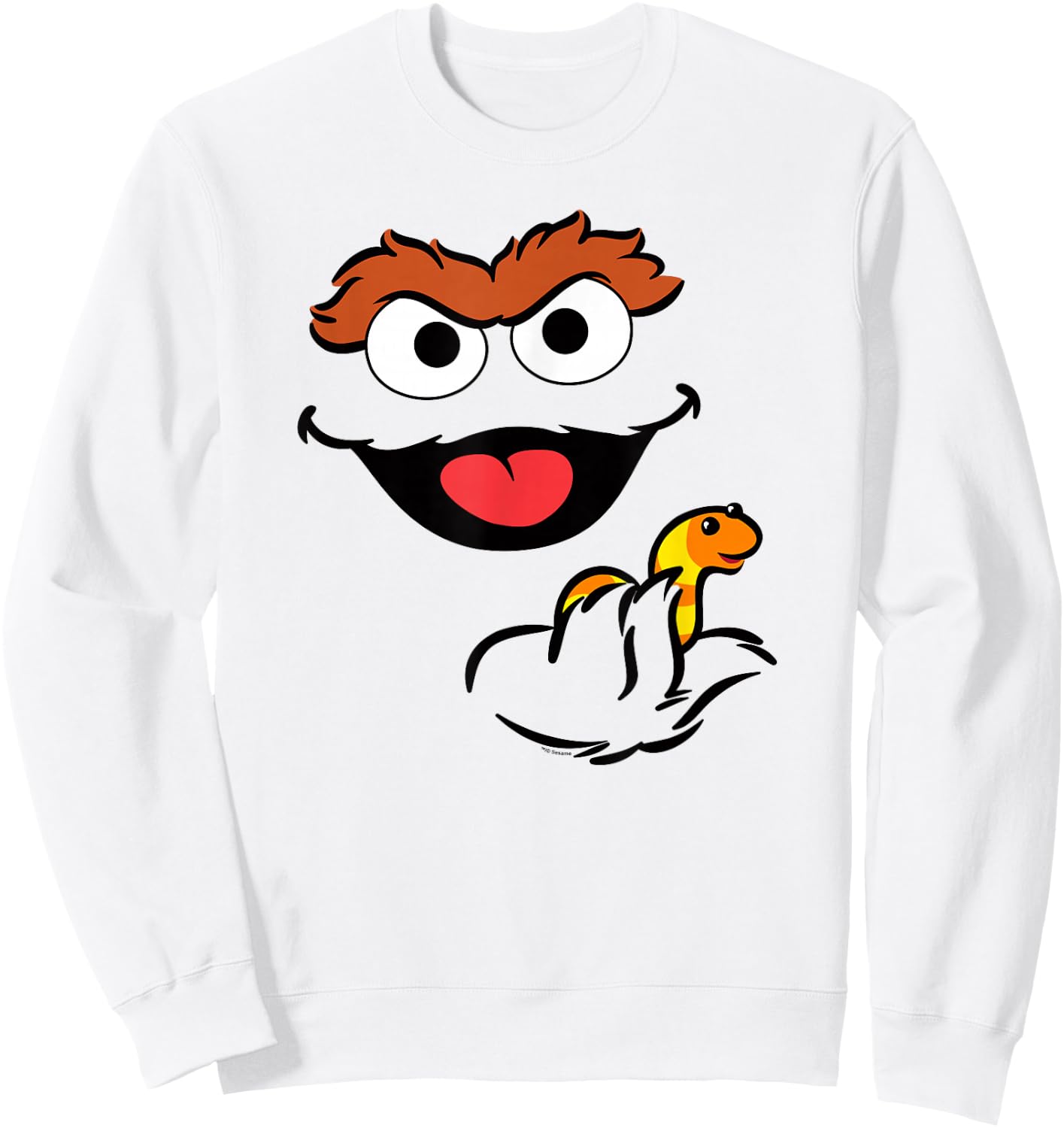 Sesame Street Oscar The Grouch Holding Slimey Sweatshirt - Sweatshirt | White