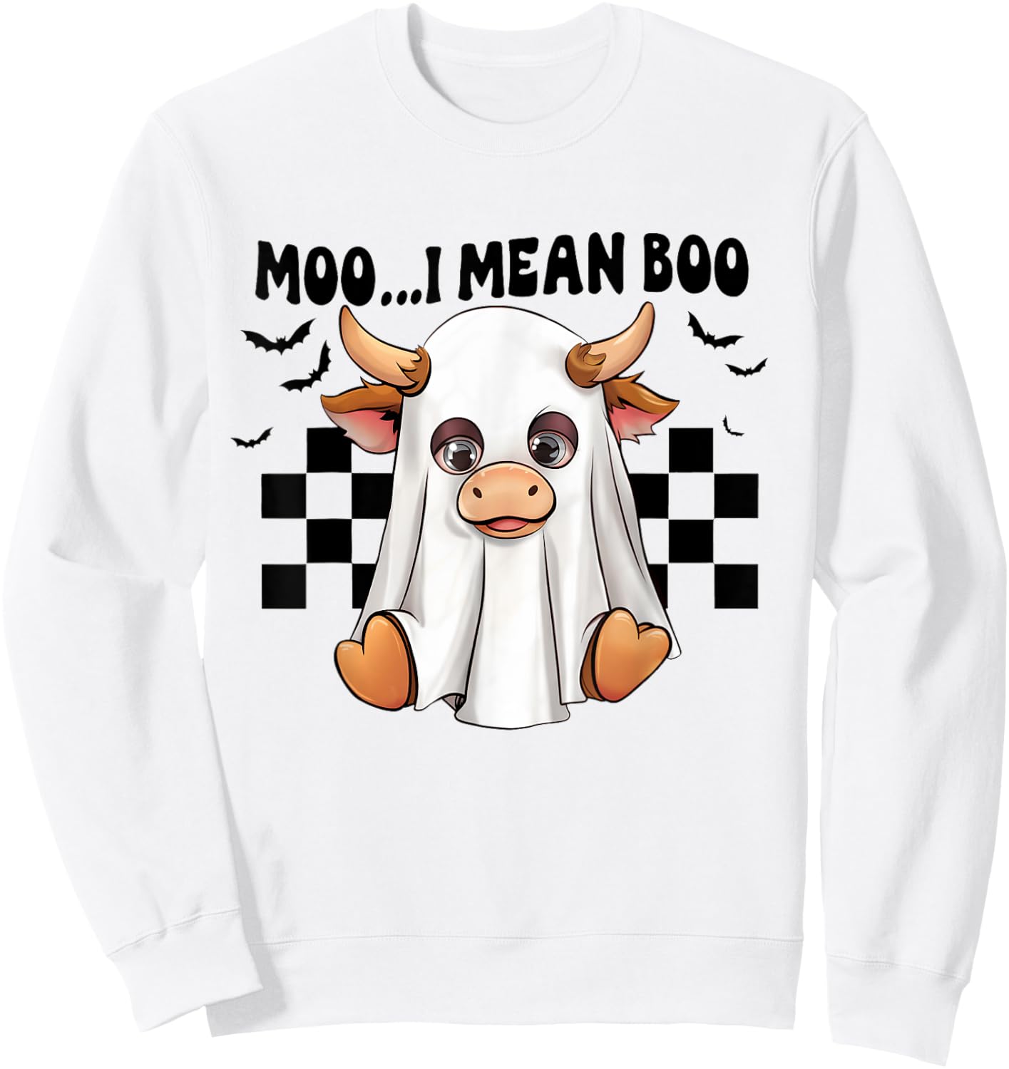 Moo I Mean Boo Ghost Cow Funny Halloween Costume Cow Lover Sweatshirt - Sweatshirt | White