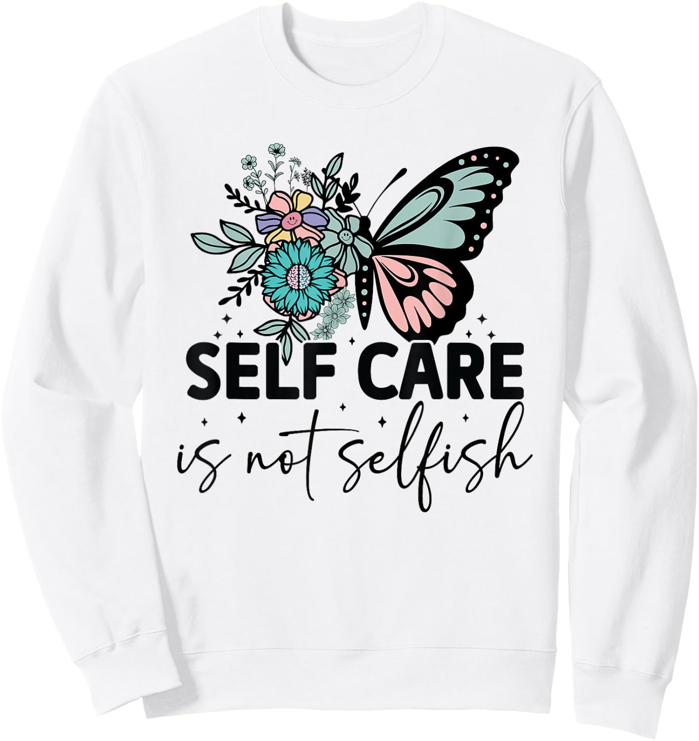 Groovy Self-Care Is Not Selfish Vintage Hippie Sweatshirt - Sweatshirt | White