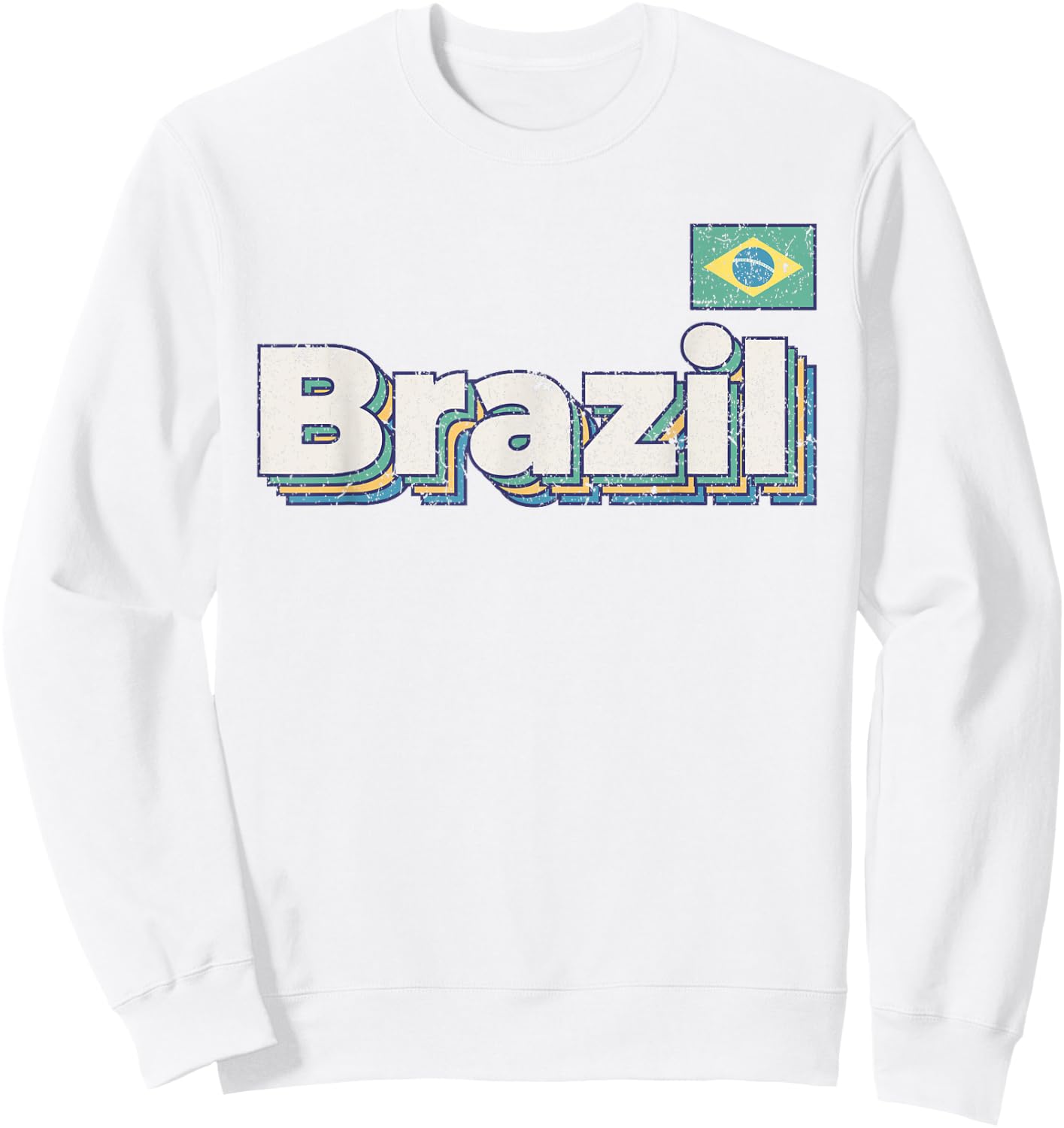 Vintage Retro Faded Brazil Flag Brasil Brazilian Pride Sweatshirt - Sweatshirt | White