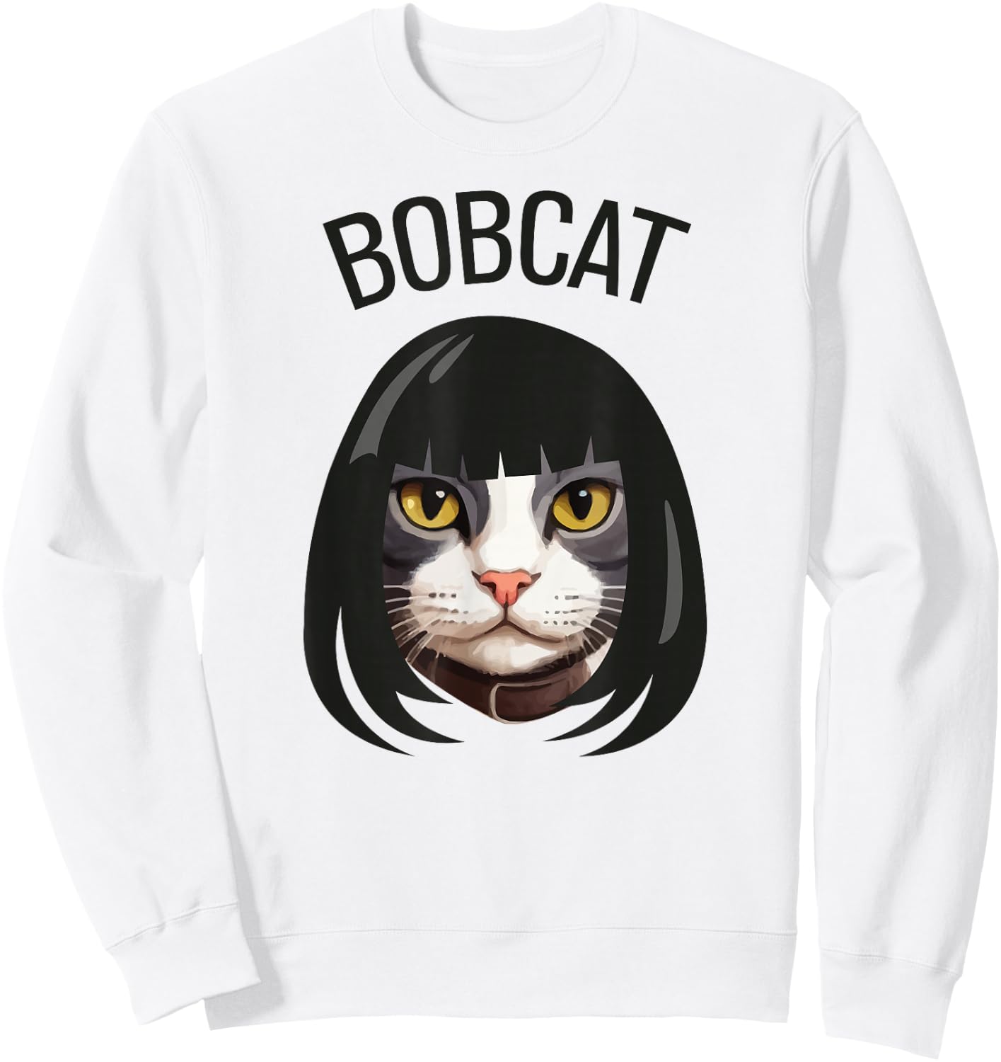 Bobcat funny cat bob haircut trending comedy cat graphic Sweatshirt - Sweatshirt | White