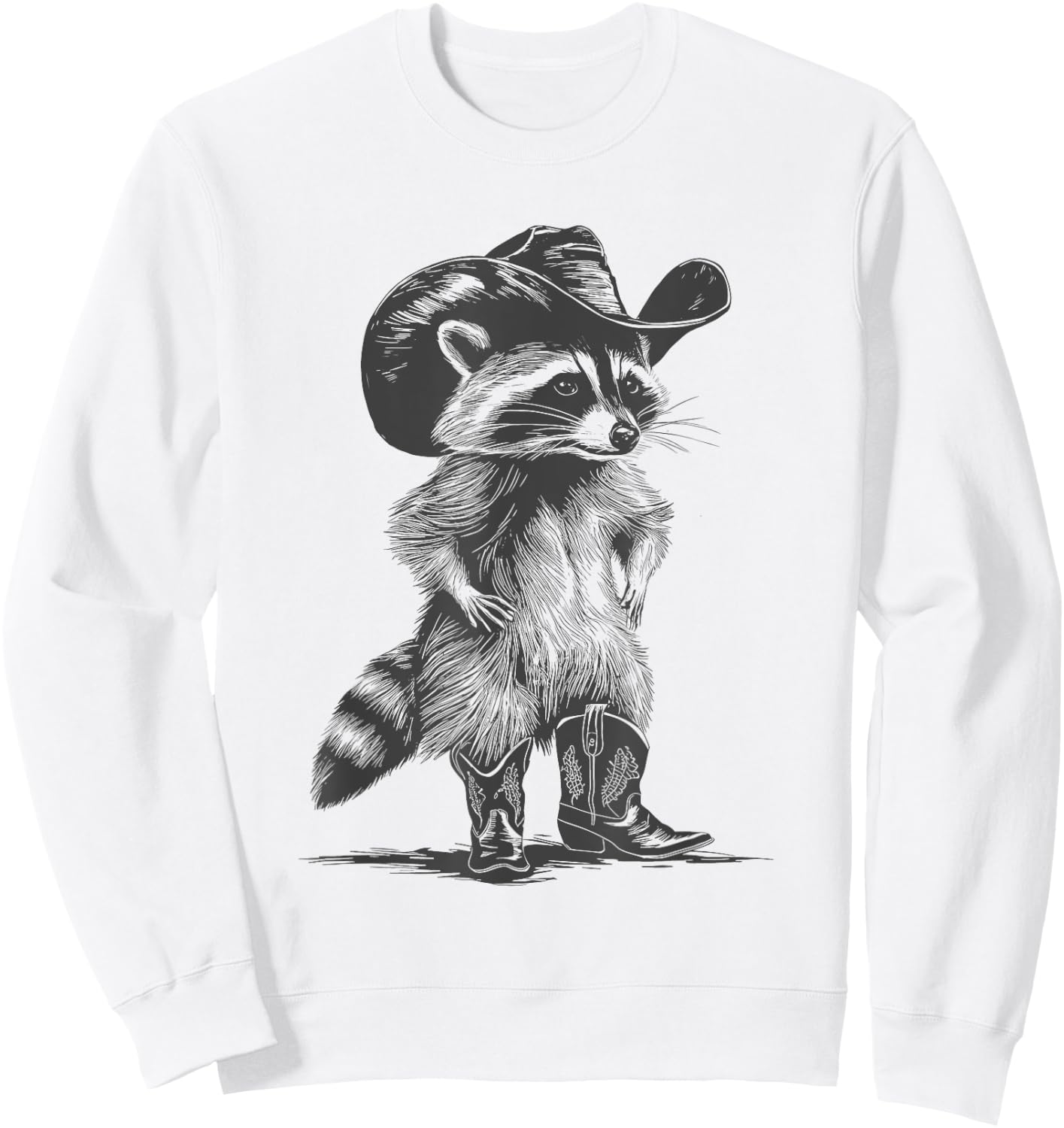 Racoon Cowboy Funny Racoon Graphic Meme Men Women Sweatshirt - Sweatshirt | White