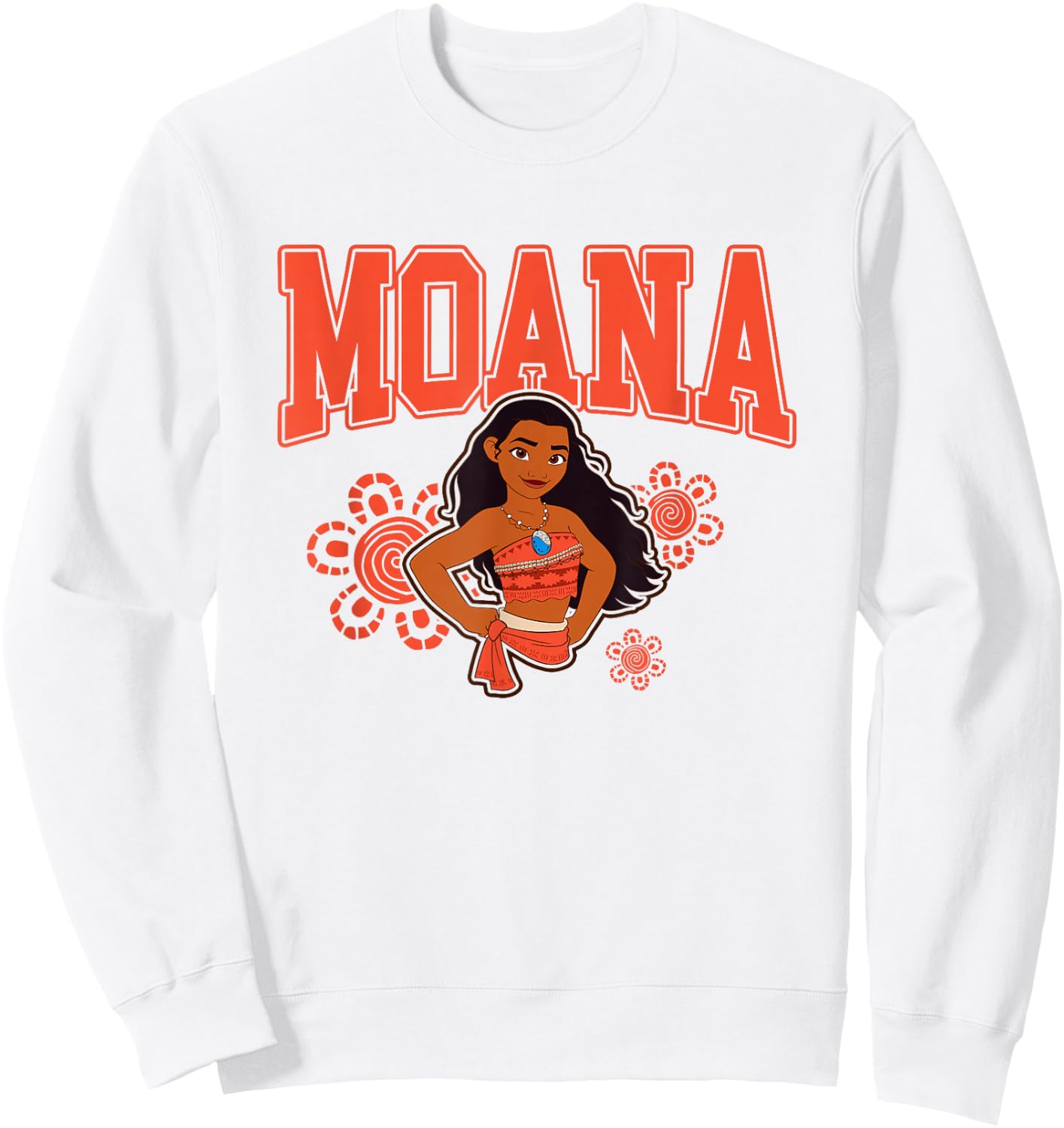 Disney Moana Brave Pose Big Chest Collegiate Chest Text Logo Sweatshirt - Sweatshirt | White