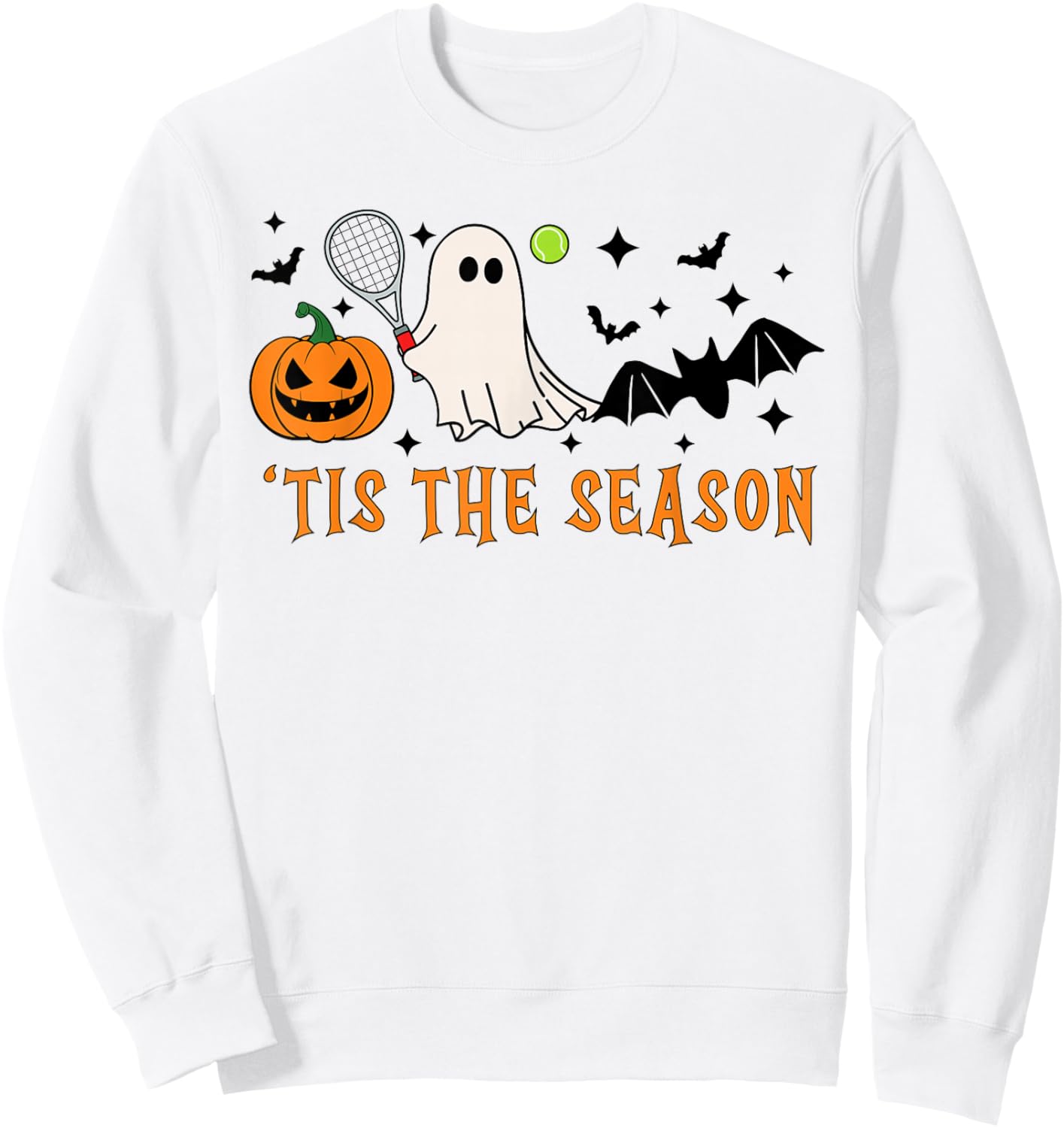 Tis The Season Tennis Halloween Spooky Ghost Pumpkin Sweatshirt - Sweatshirt | White