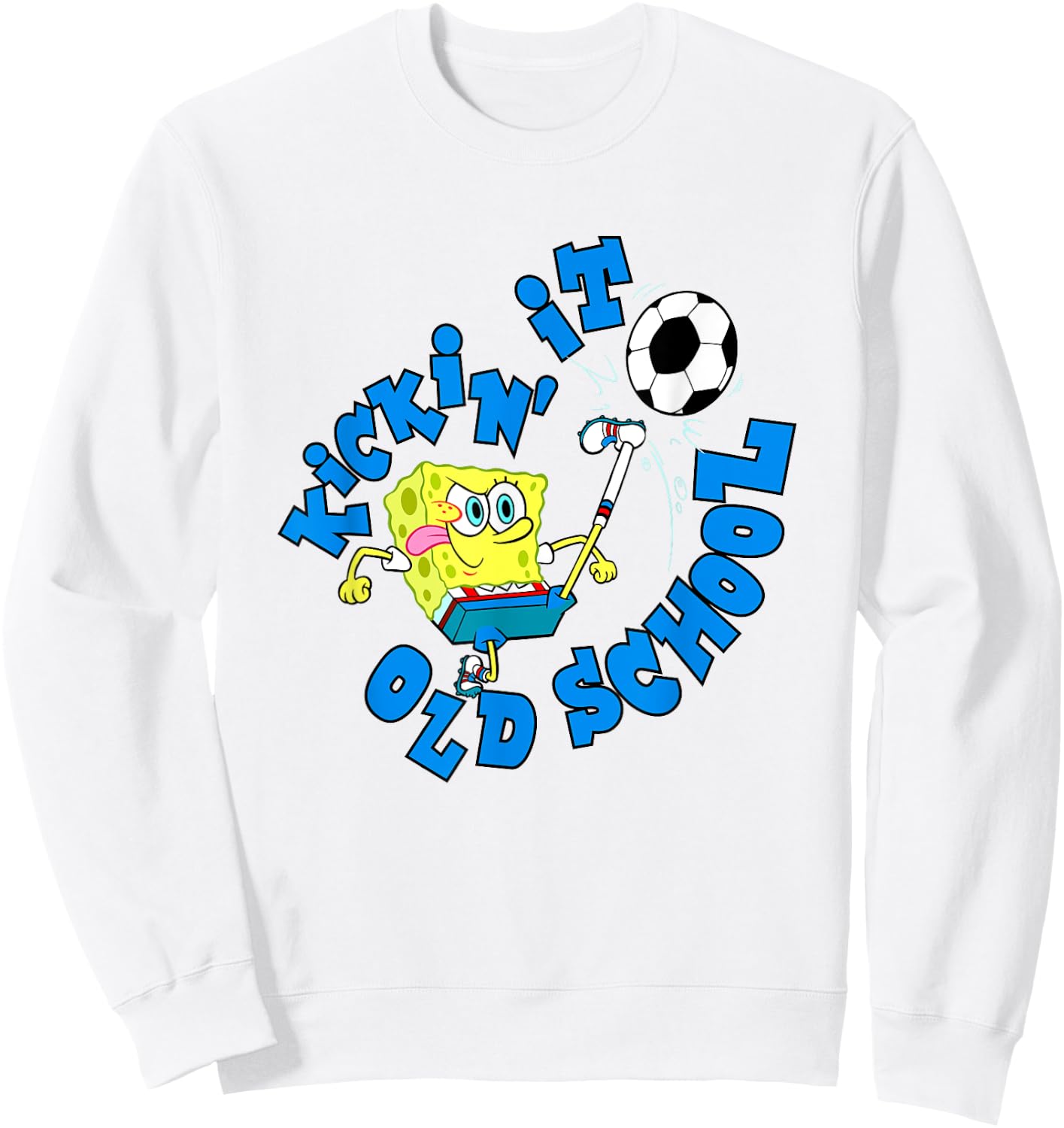 SpongeBob SquarePants Kickin' It Old School Playing Soccer Sweatshirt - Sweatshirt | White