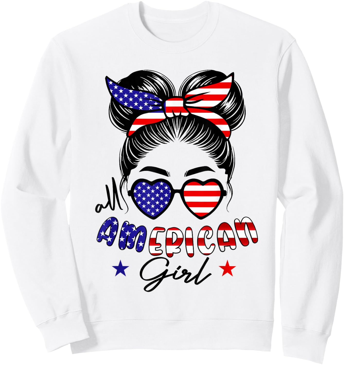All american girl 4th of july women messy bun usa flag Sweatshirt - Sweatshirt | White