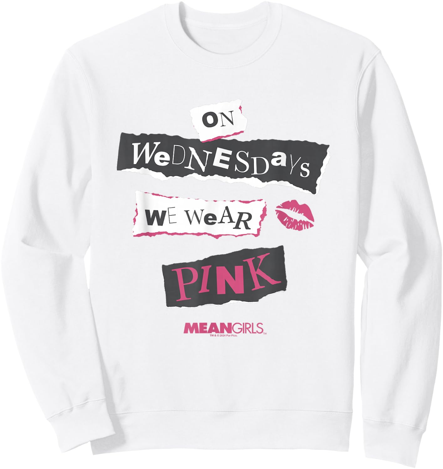 Mean Girls On Wednesdays We Wear Pink Big Chest Text Logo Sweatshirt - Sweatshirt | White