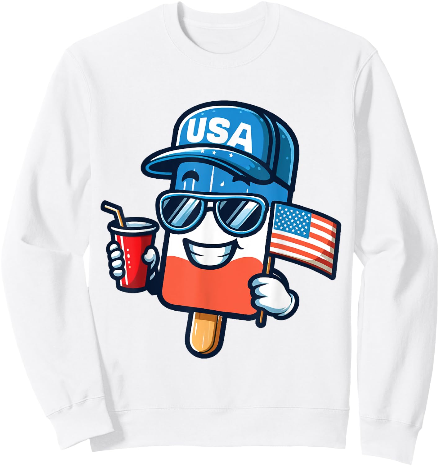Funny Popsicle 4th Of July shirt Patriotic American Flag USA Kids Men Sweatshirt - Sweatshirt | White
