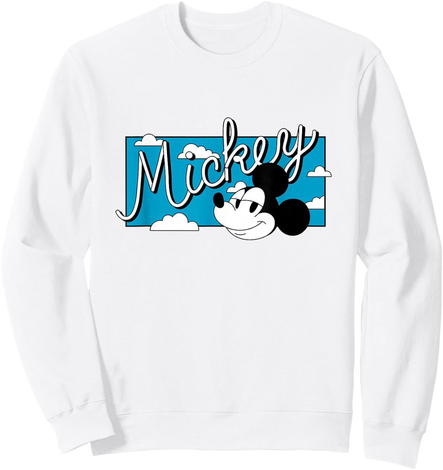 Disney Mickey And Friends Retro Mickey Head Big Chest Logo Sweatshirt - Sweatshirt | White