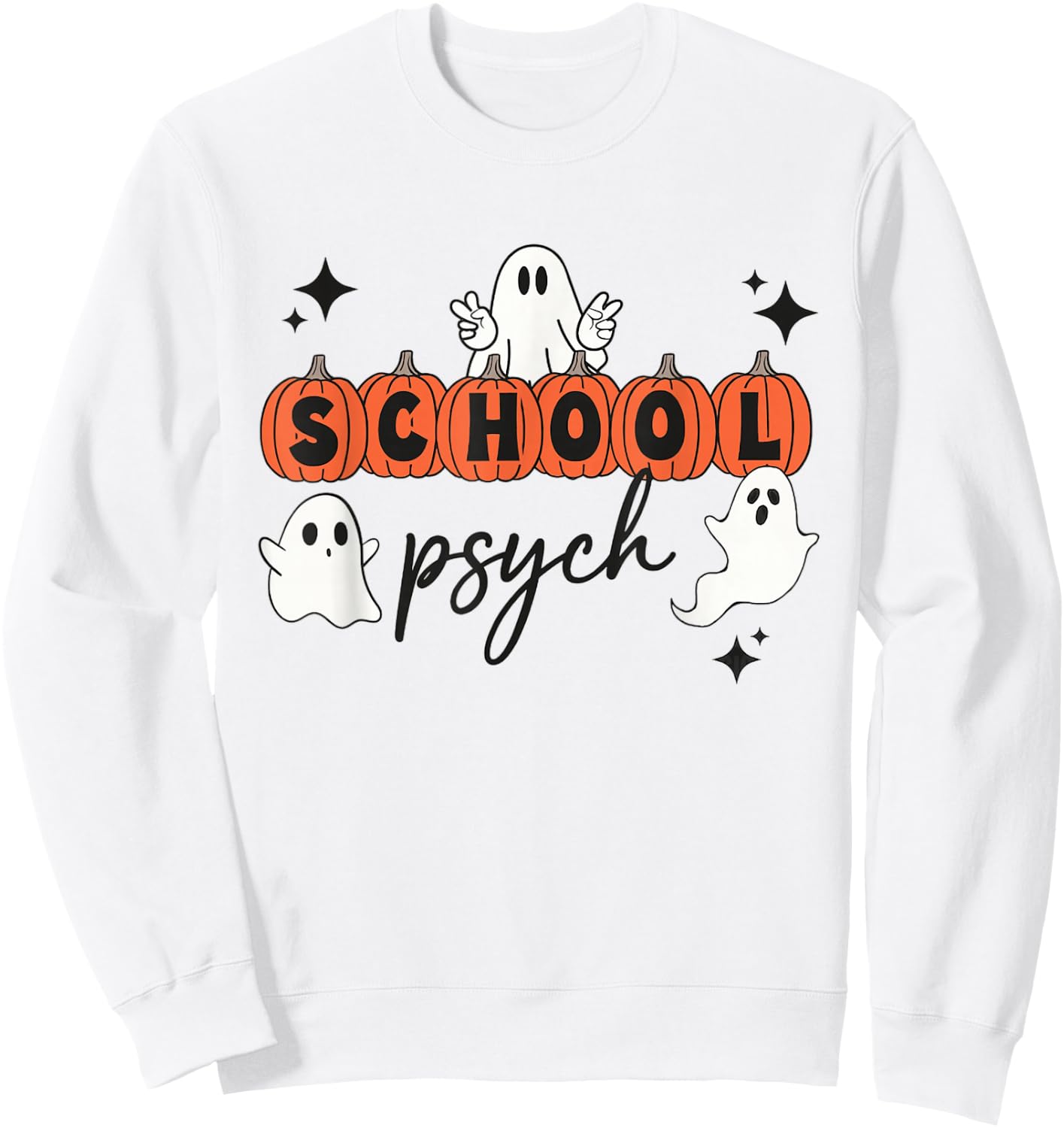 One Spooky School Psychologist Halloween Pumpkin Ghosts Sweatshirt - Sweatshirt | White