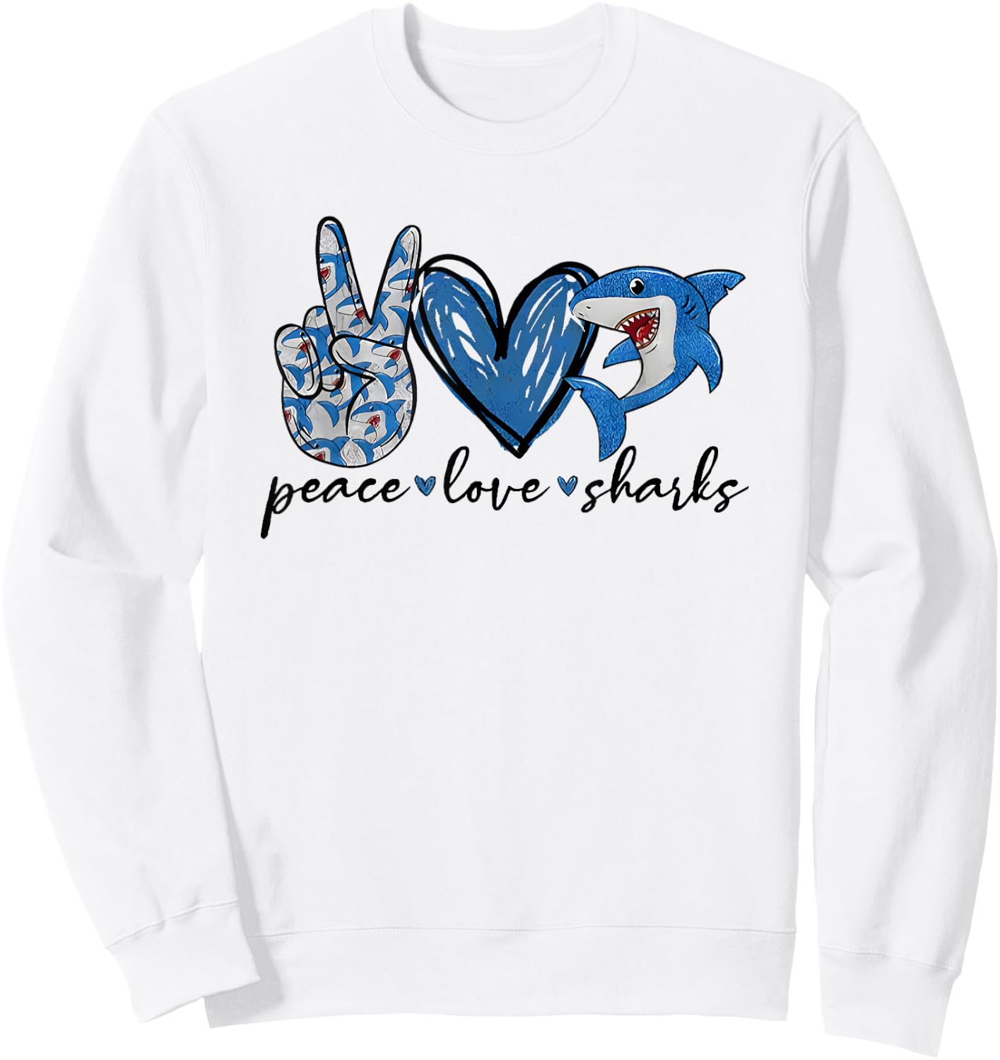 Peace Love Shark Sweatshirt - Sweatshirt | White