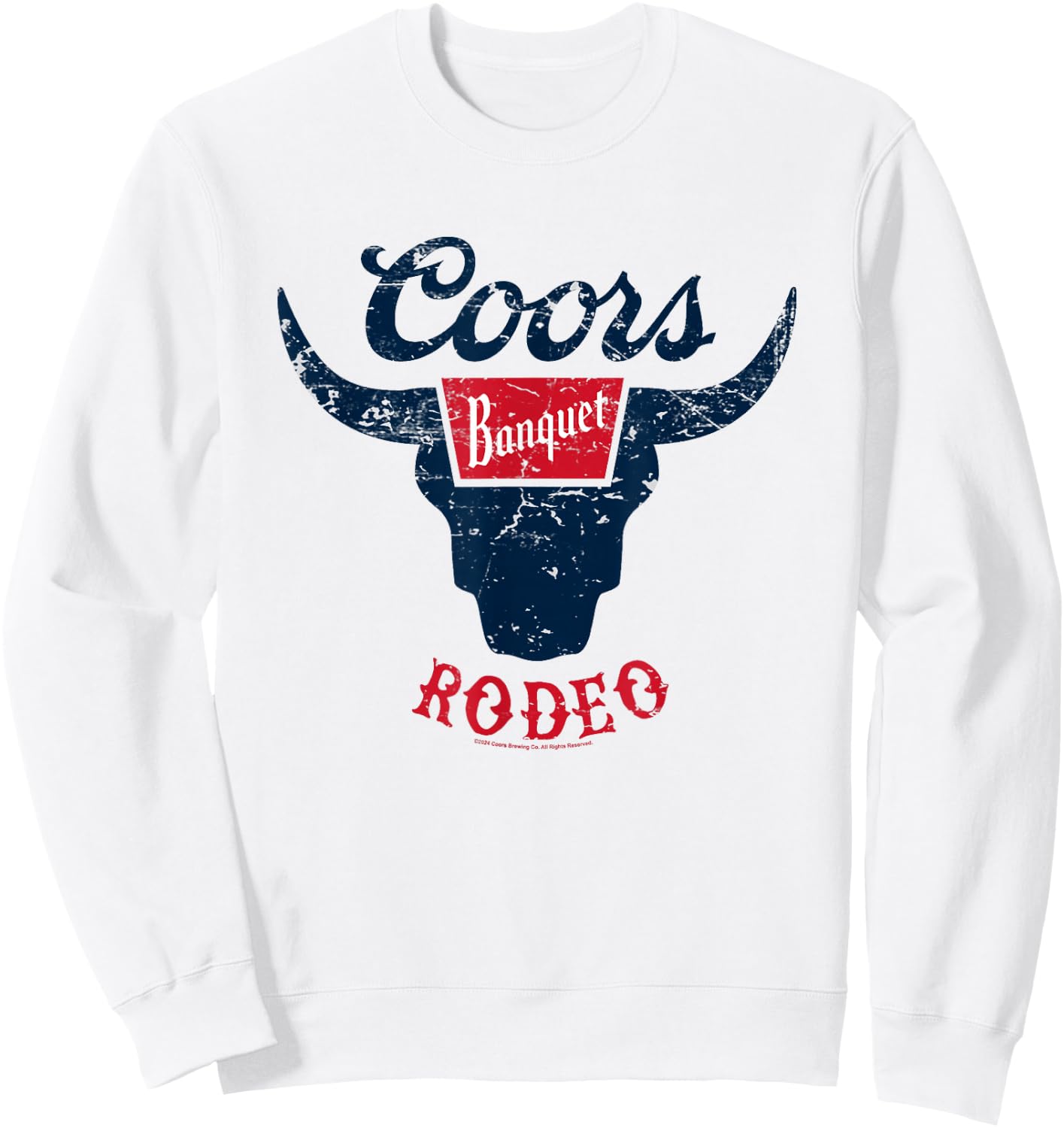 Coors Banquet Rodeo Distressed Bull Horns Badge Sweatshirt - Sweatshirt | White