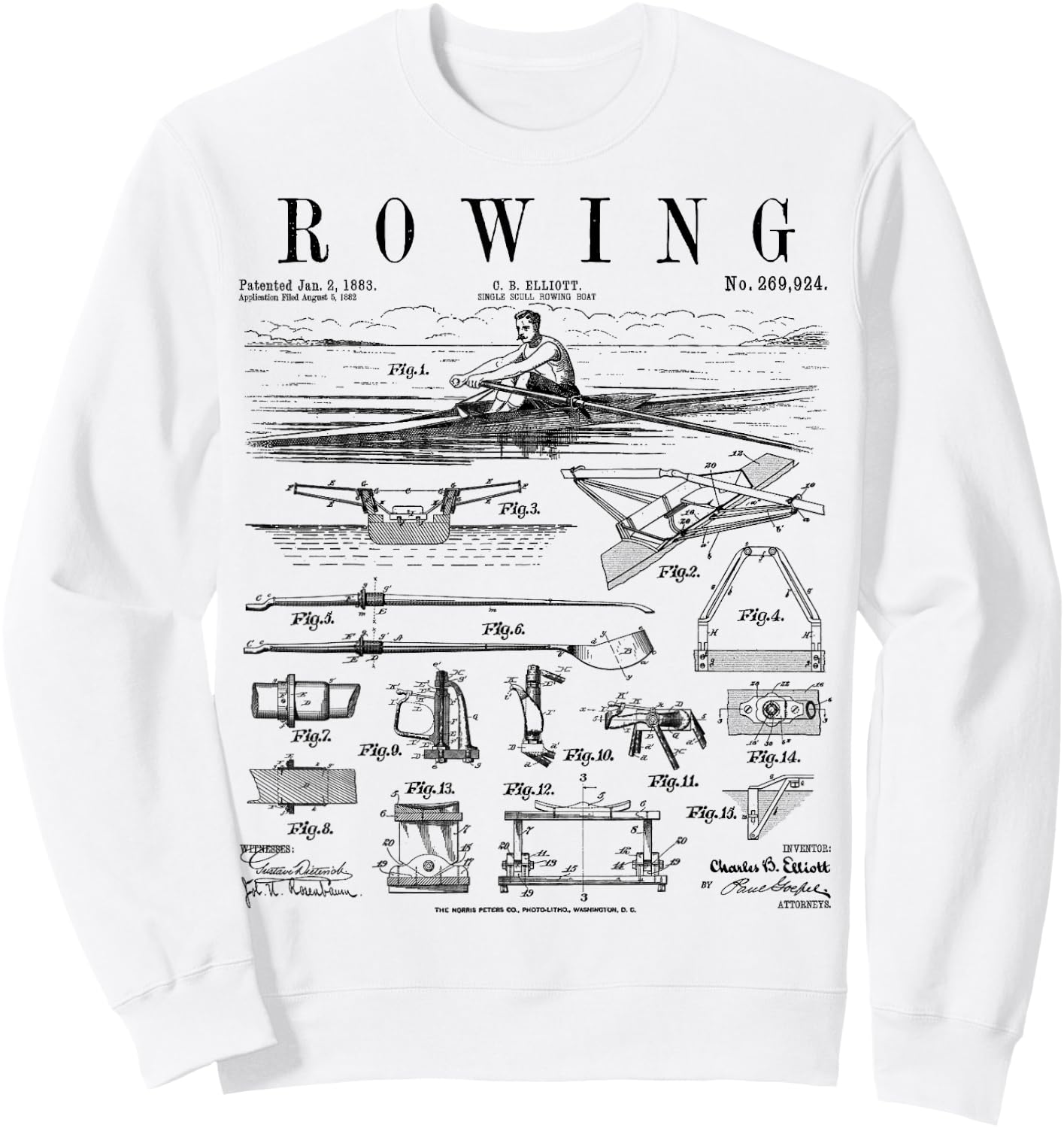 Rowing Sport Rower Sculling Single Scull Boat Vintage Patent Sweatshirt - Sweatshirt | White
