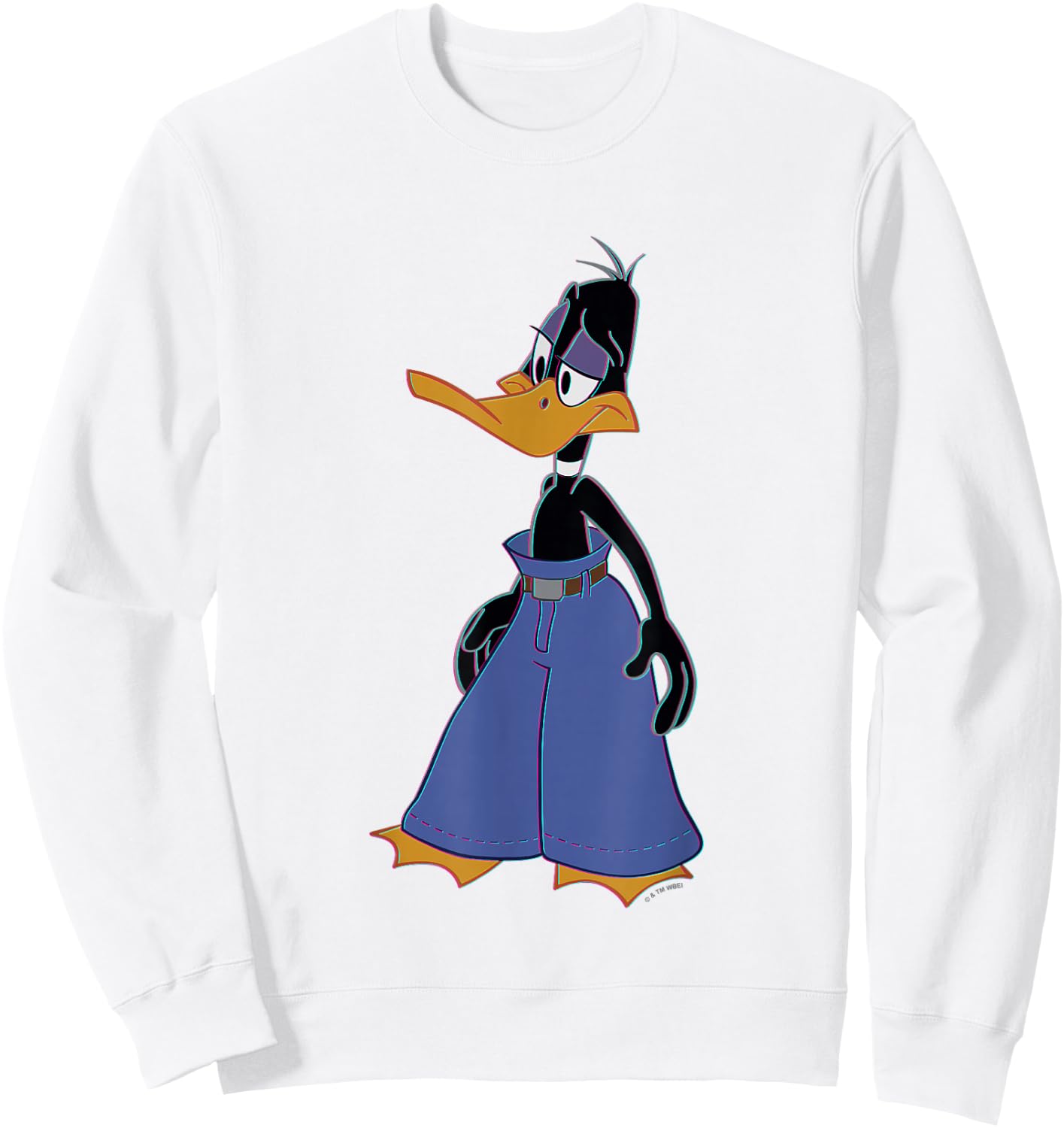 Looney Tunes Daffy Duck Wearing Mall Pants Retro Shot Sweatshirt - Sweatshirt | White