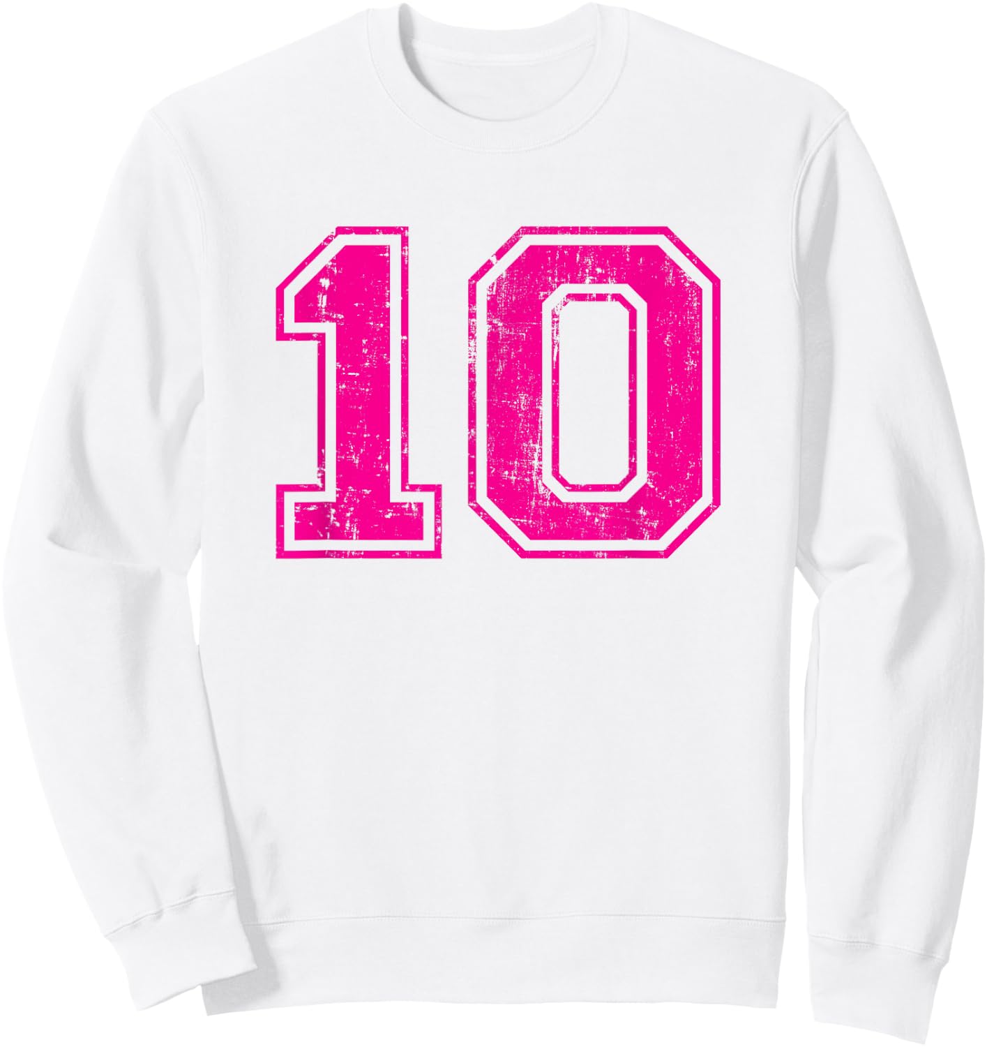 Number 10 Ten Varsity Distressed Vintage Sport Team Player's Sweatshirt - Sweatshirt | White