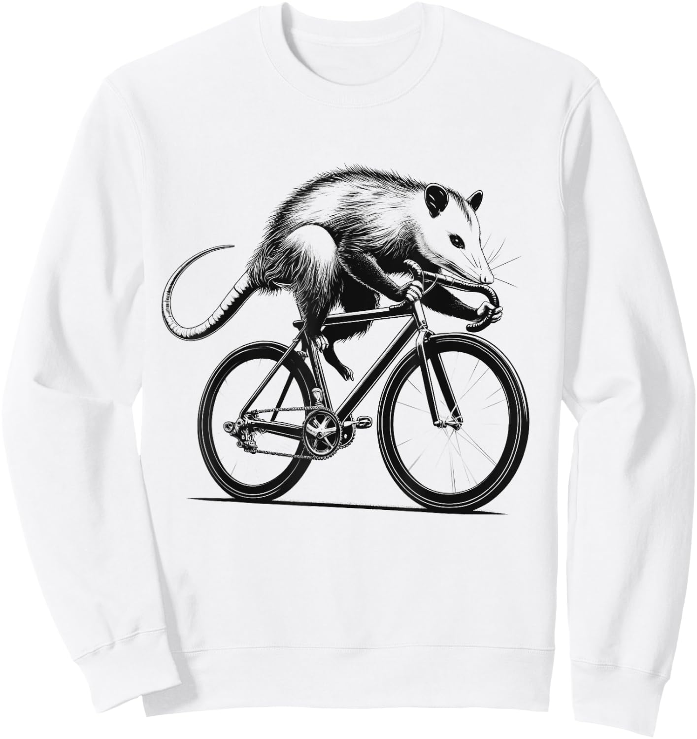 Opossum Possum Riding Bike Biker Bicycle Lover Biking Sweatshirt - Sweatshirt | White