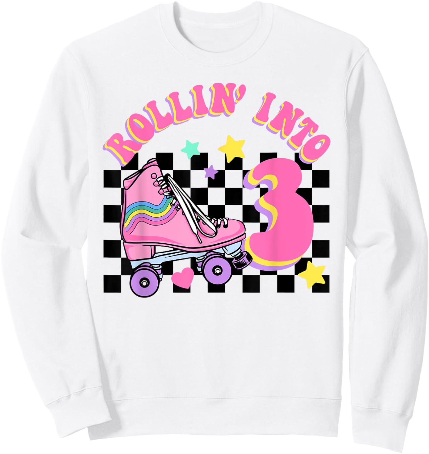 Rolling Into 3 Years Old Skater Groovy Birthday Girls Kids Sweatshirt - Sweatshirt | White
