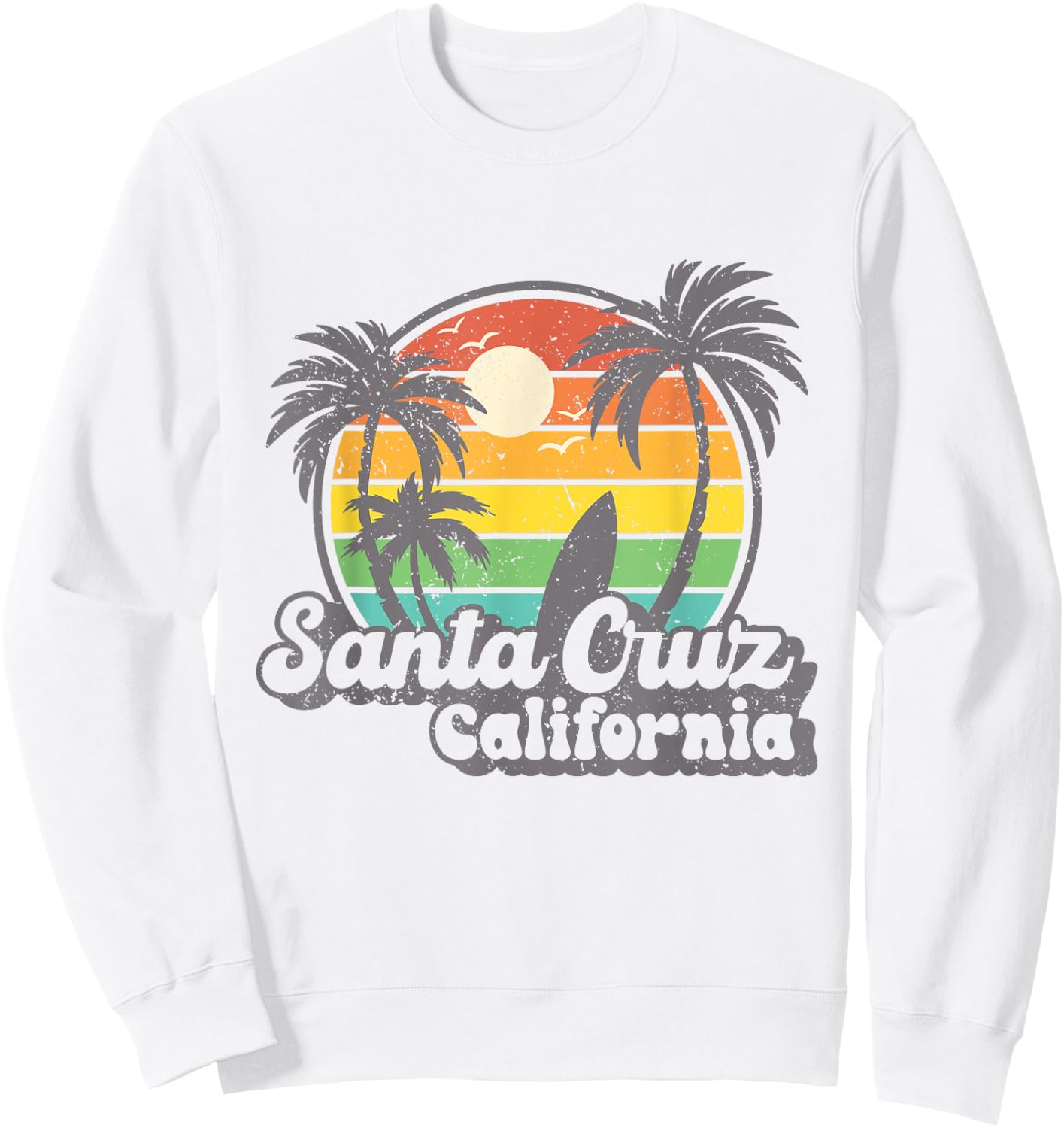 Retro Vintage Surfing & Skateboard Graphic Design Santa Cruz Sweatshirt - Sweatshirt | White