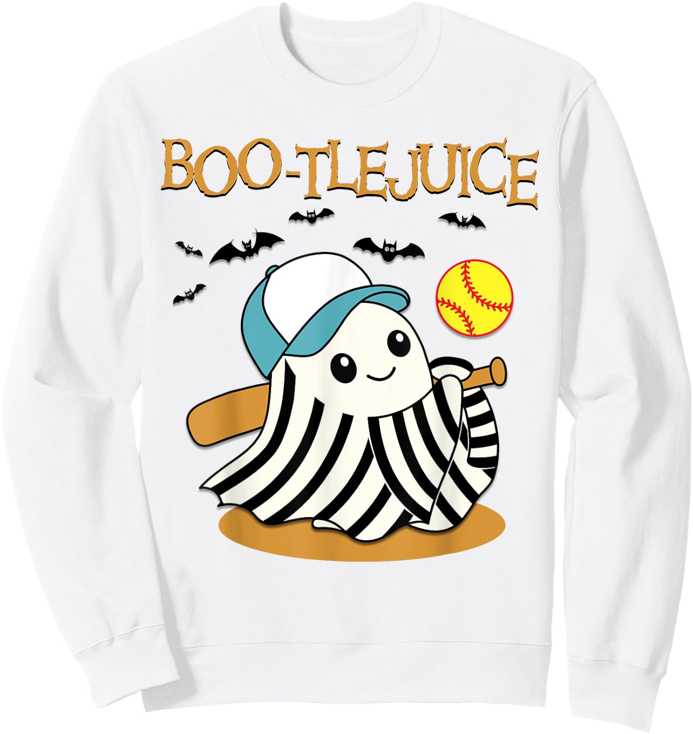 Boo-tlejuice Ghost Playing Softball Mom Girls Halloween Sweatshirt - Sweatshirt | White