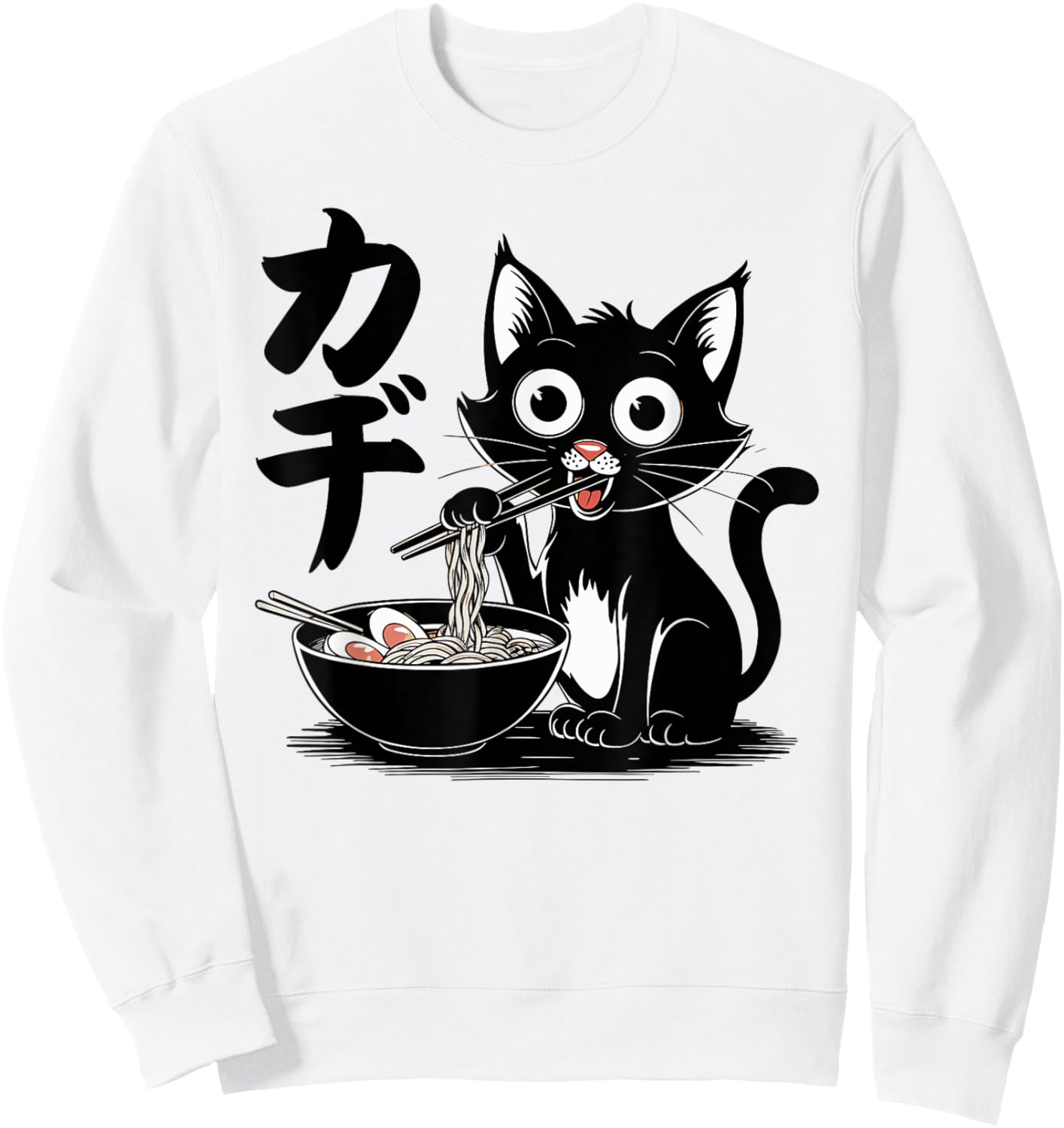 Funny Cat Ramen Noodle Japanese Kawaii Anime Otaku Style Sweatshirt - Sweatshirt | White