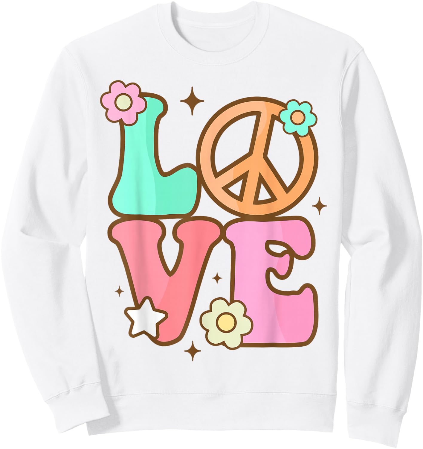 Peace Sign Love 60s 70s Costume Groovy Hippie Theme Party Sweatshirt - Sweatshirt | White