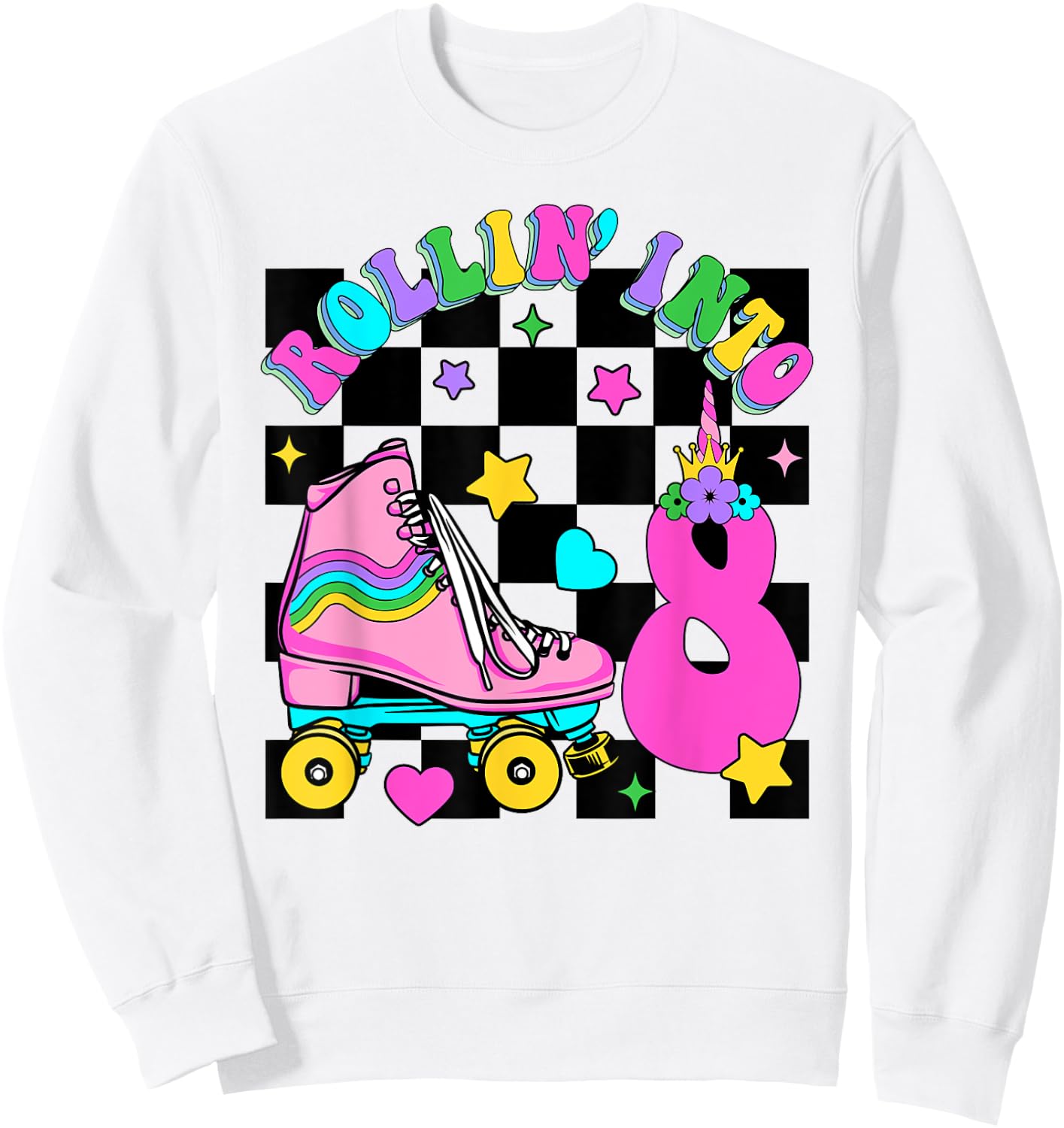 Rolling Into 8 Years Old Skater 8th Birthday Kids Girls Sweatshirt - Sweatshirt | White