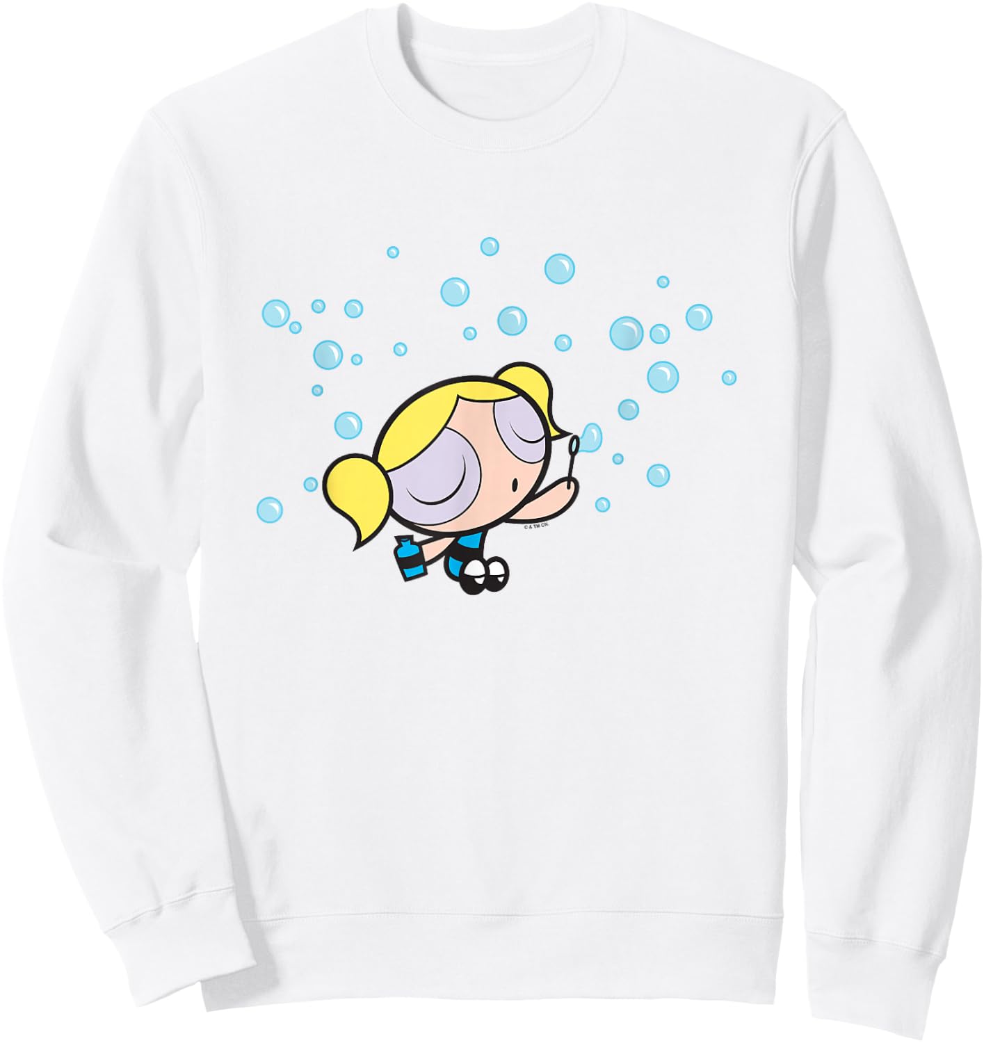 The Powerpuff Girls Bubbles Blowing Bubbles Cute Shot Sweatshirt - Sweatshirt | White