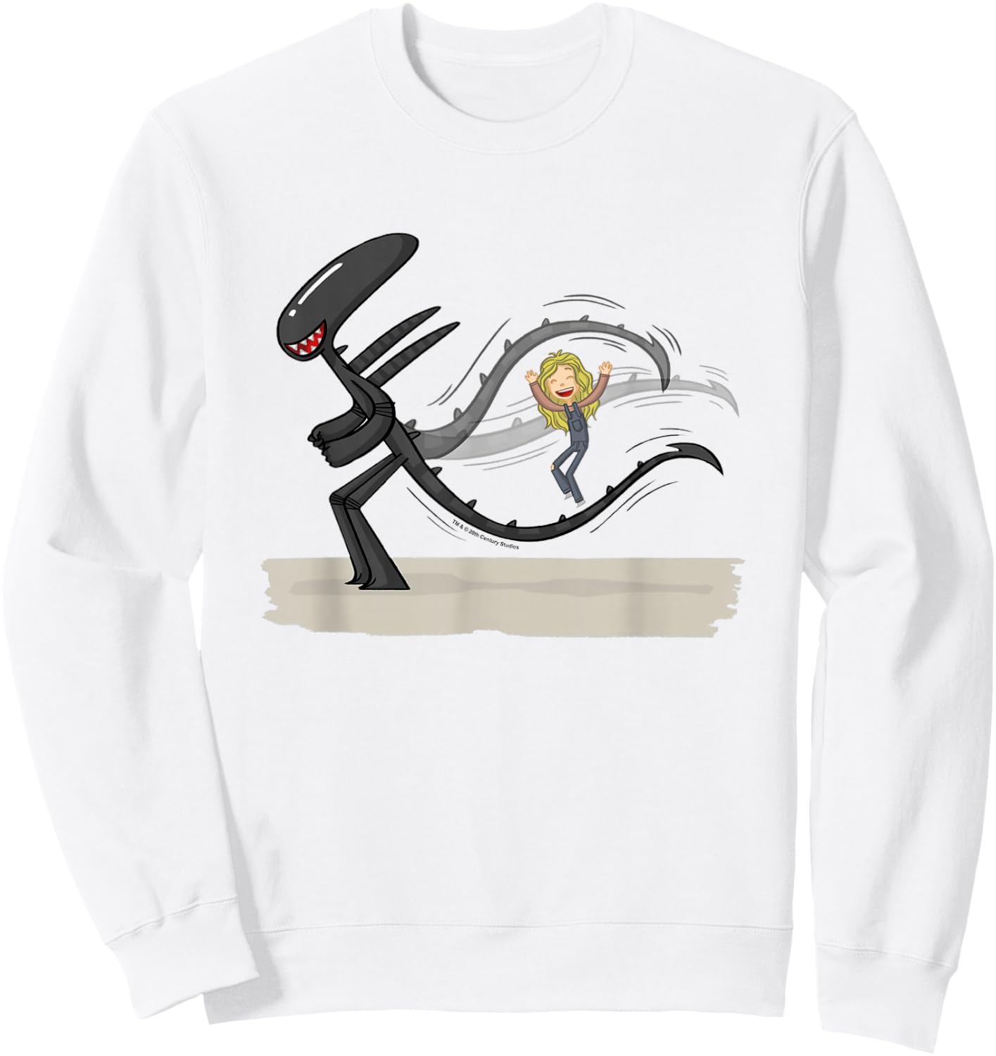 Aliens Cute Animated Xenomorph Jump Tail Big Chest Logo Sweatshirt - Sweatshirt | White