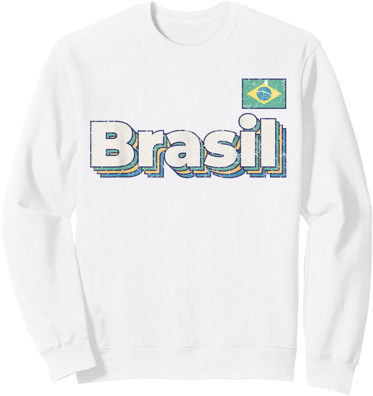 Vintage Retro Faded Brasil Flag Brazil Brazilian Pride Sweatshirt - Sweatshirt | White