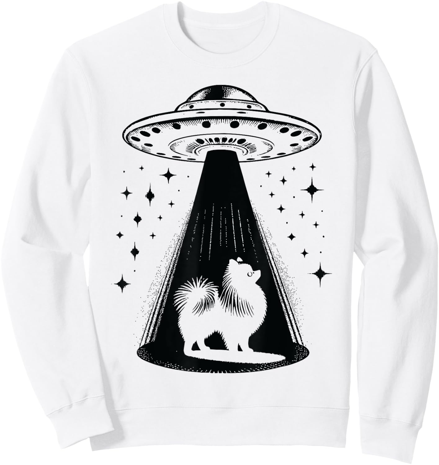 Pomeranian Mom Dad Dog - Funny Alien UFO Sweatshirt - Sweatshirt | White