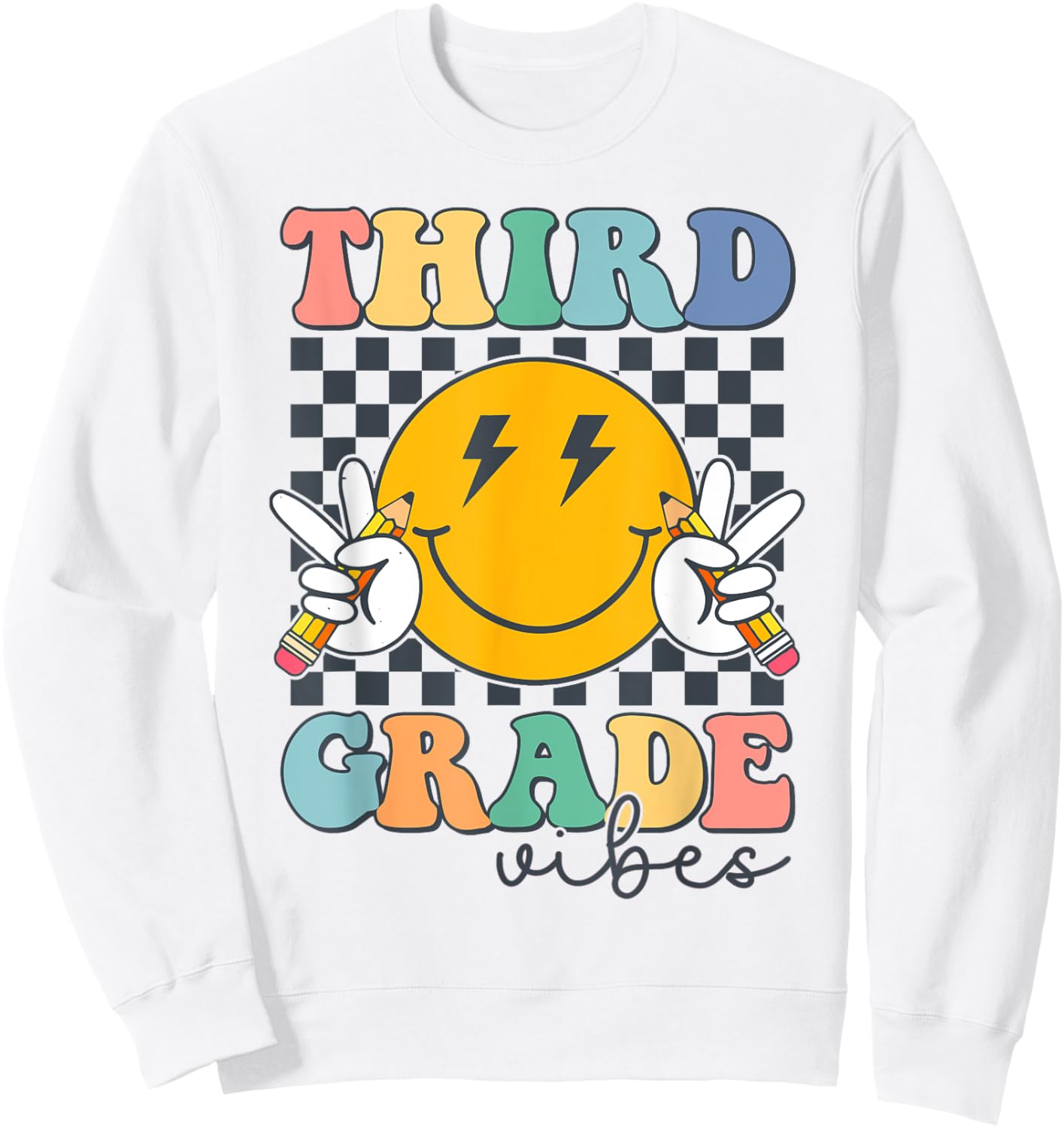 Third Grade Vibes Cute Smile Back To School Groovy Teacher Sweatshirt - Sweatshirt | White
