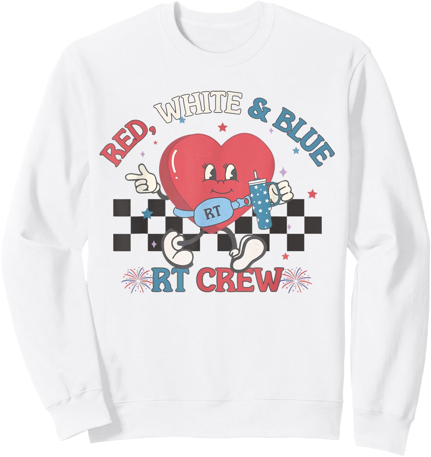 Red White Blue RT Crew Respiratory Therapist 4th of July Sweatshirt - Sweatshirt | White