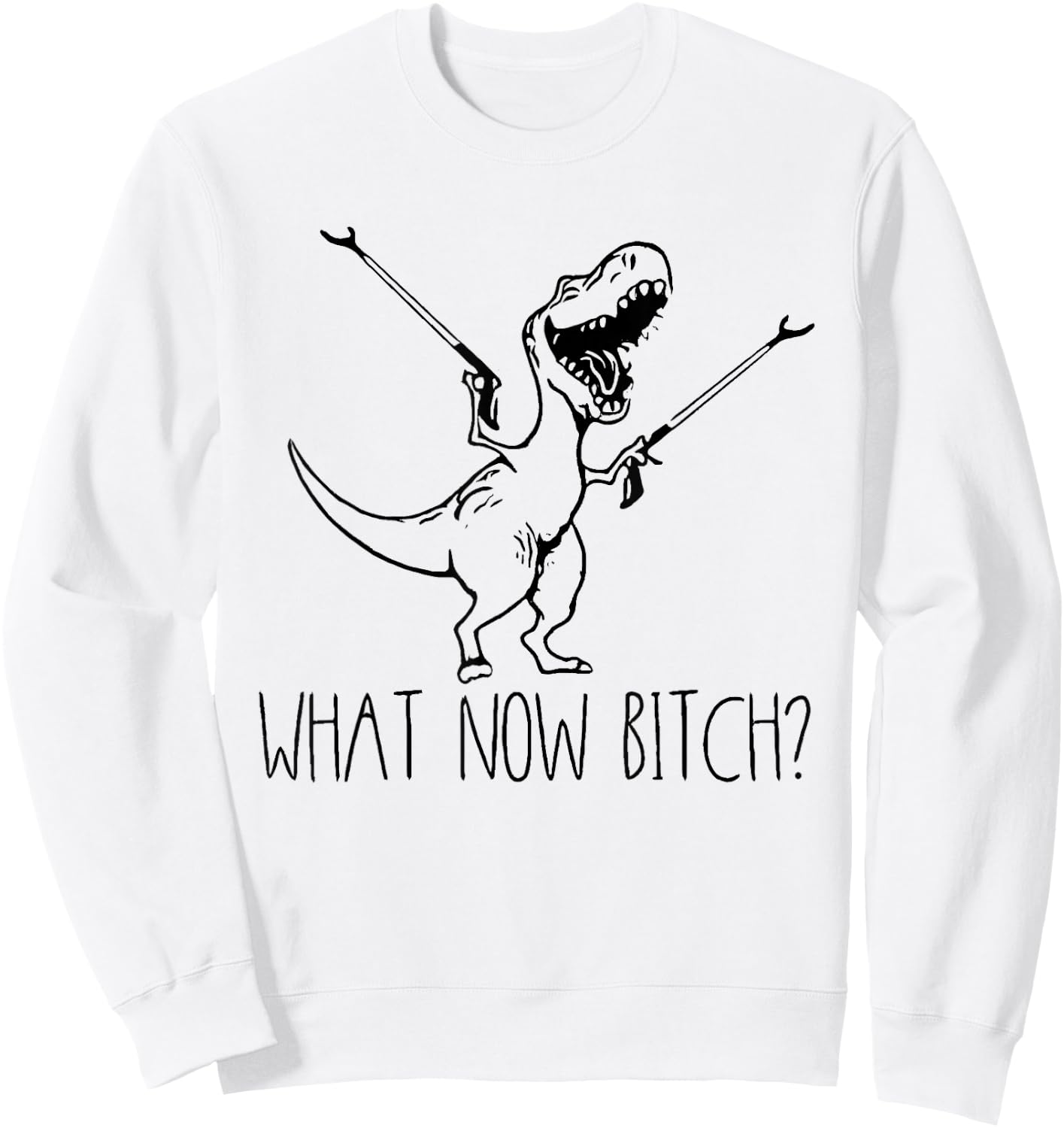 What Now Bich Funny T Rex Dinosaur Saying Quote Men Women Sweatshirt - Sweatshirt | White