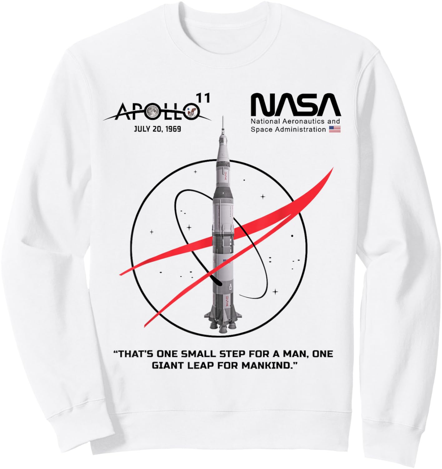 NASA Apollo 11 Mission Saturn V Rocket Worm Logo Sweatshirt - Sweatshirt | White