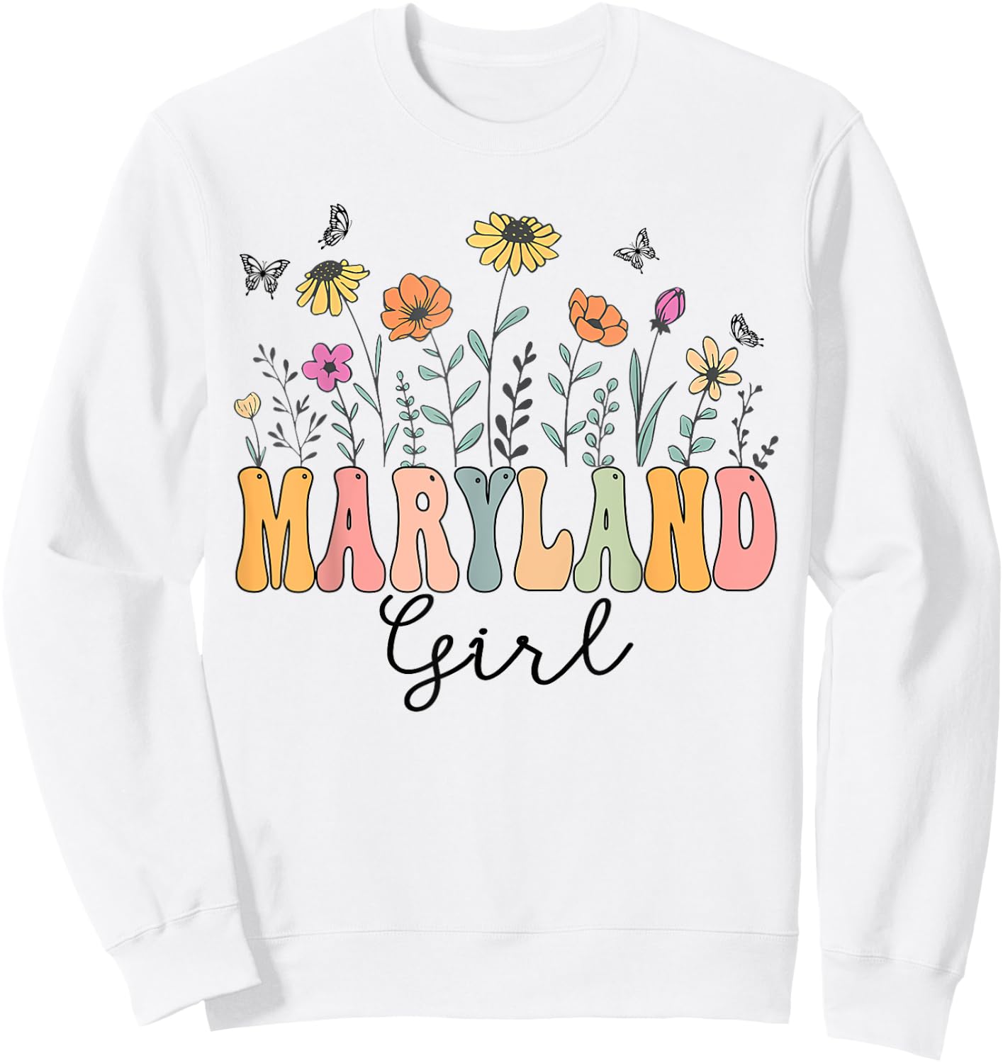 Maryland Girl Wildflower Groovy Maryland Lover Sweatshirt - Sweatshirt | White