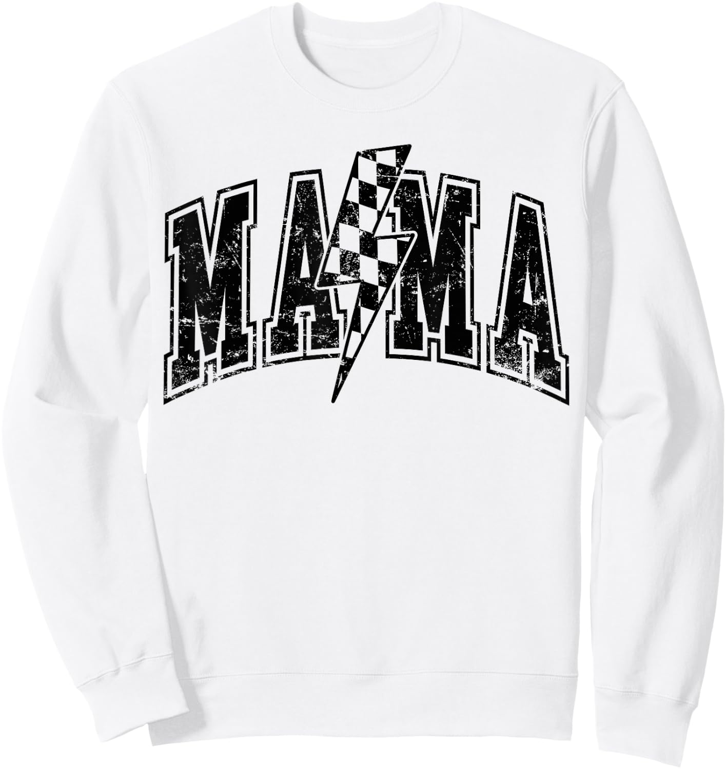 Mama Lightning Bolt Checkered Mother's Day Varsity For Mom Sweatshirt - Sweatshirt | White