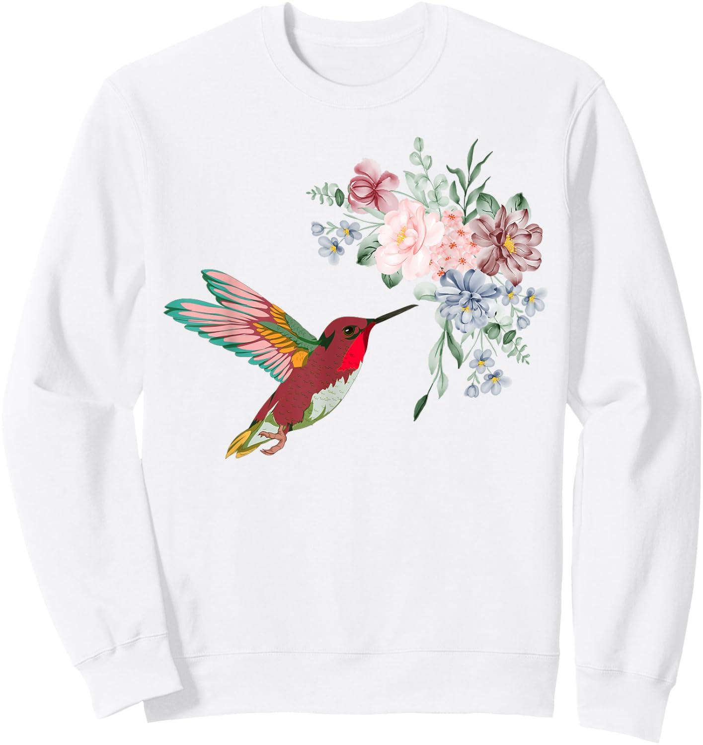 Pretty Bird Nature Animal Vintage Flowers Hummingbird Sweatshirt - Sweatshirt | White