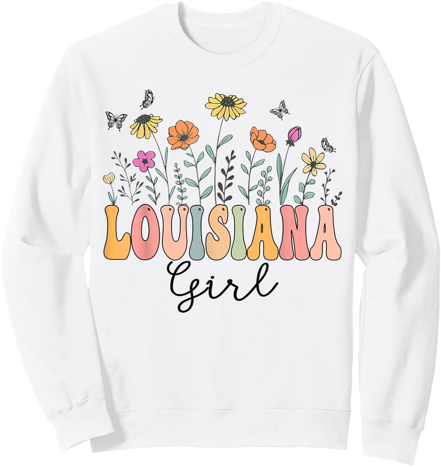 Louisiana Girl Wildflower Groovy Louisiana Lover Sweatshirt - Sweatshirt | White