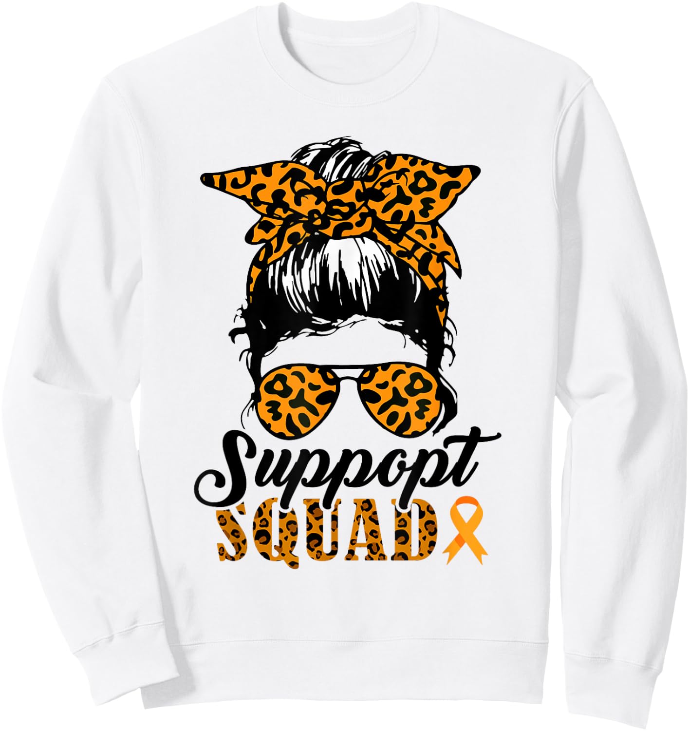 Support Squad Messy Bun Orange Warrior MS Multiple Sclerosis Sweatshirt - Sweatshirt | White