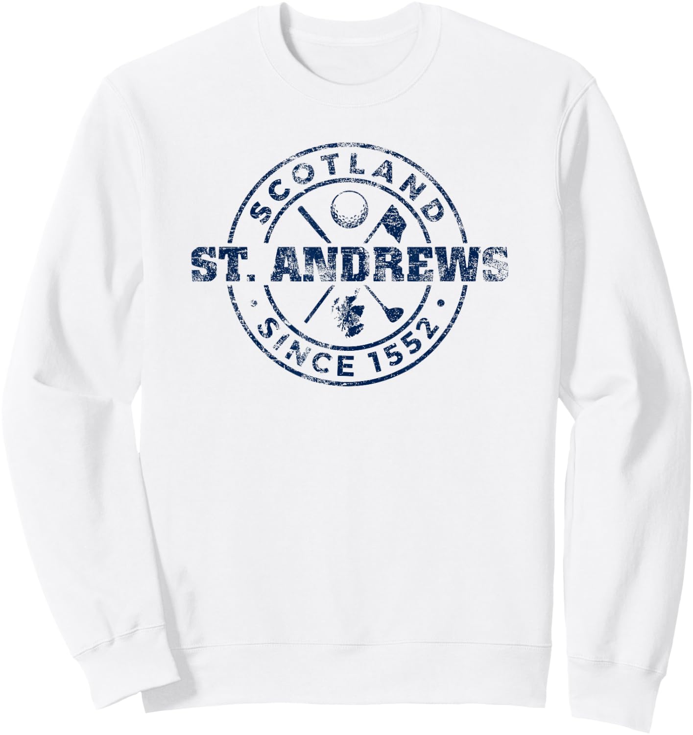 St. Andrews Scotland Golf 1552 Navy Imprint Distressed Sweatshirt - Sweatshirt | White