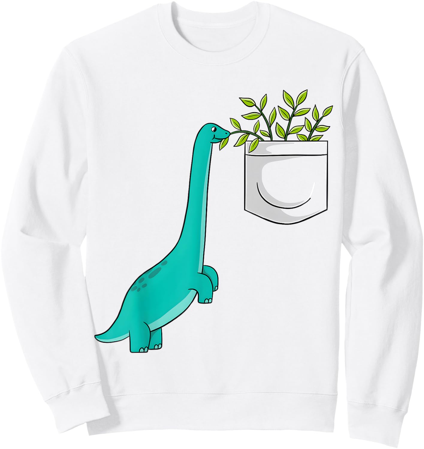 Cute Dinosaur Plants In Pocket Funny Pocket Dinosaur Sweatshirt - Sweatshirt | White